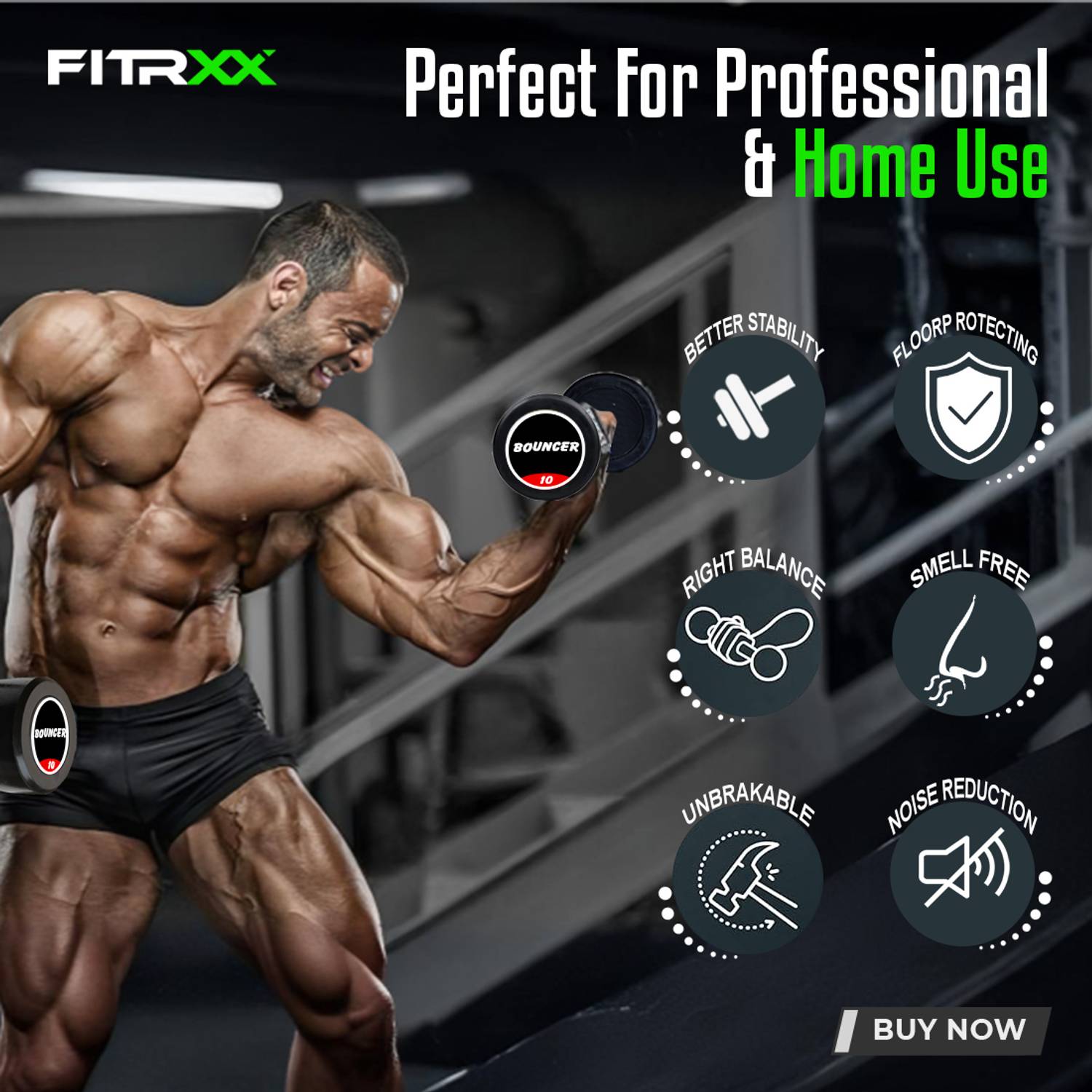 FITRXX 10 Kg Rubber Coated Dumbbells - Image 2