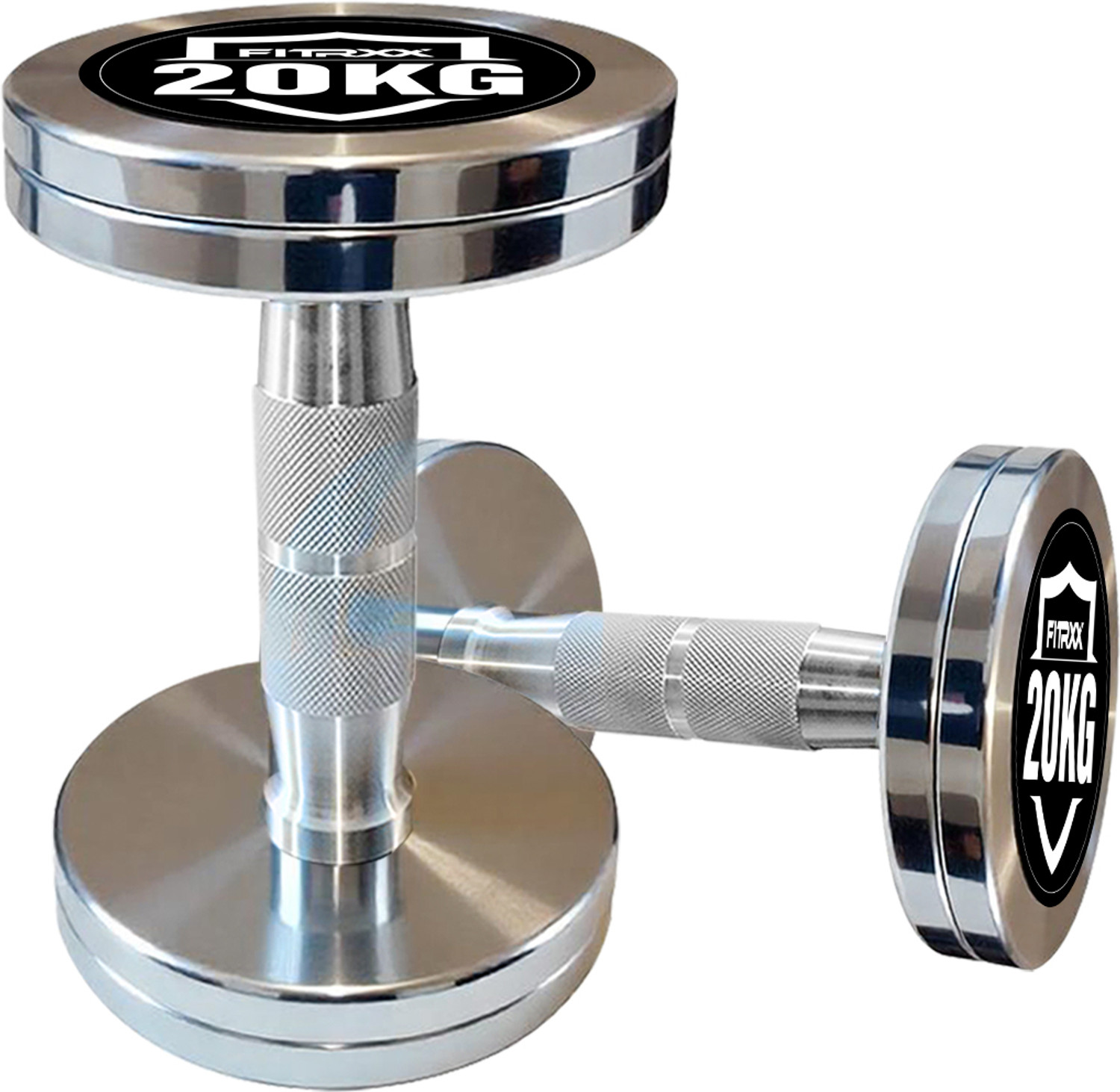 Image of FITRXX 20 kg Steel Chrome Dumbbells Round Shape Iron Dumbbell Set Fixed Weight Dumbbell
