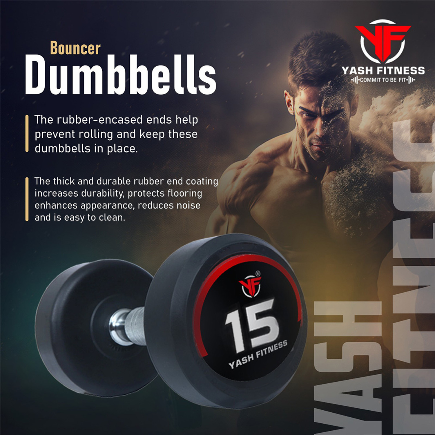 Image of yash fitness Set Of 15KGX2 High Quality Rubber Professional Bouncer Fixed Weight Dumbbell
