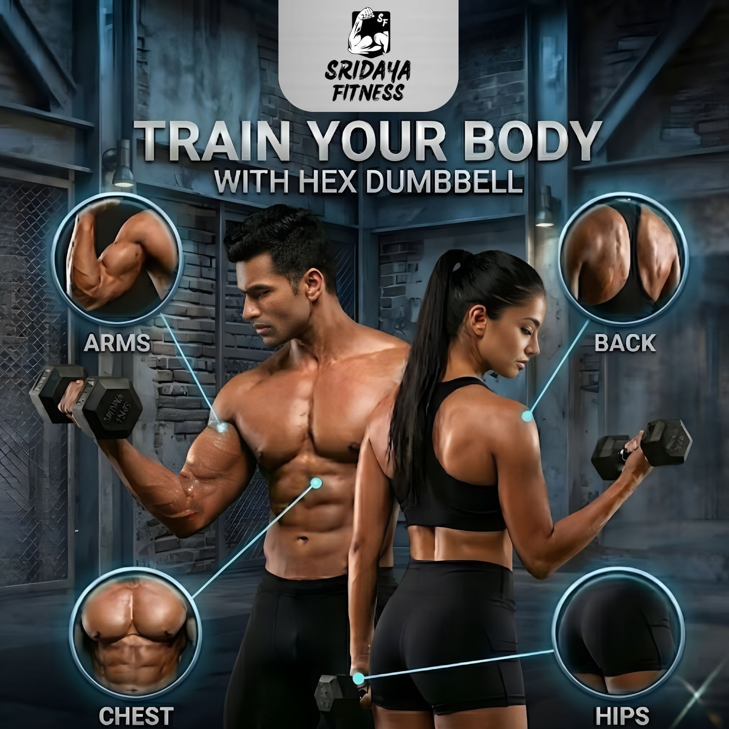 Image of SRIDAYA HEX DUMBBELL 8KG (2PCs X 8Kg) Fixed Weight Dumbbell
