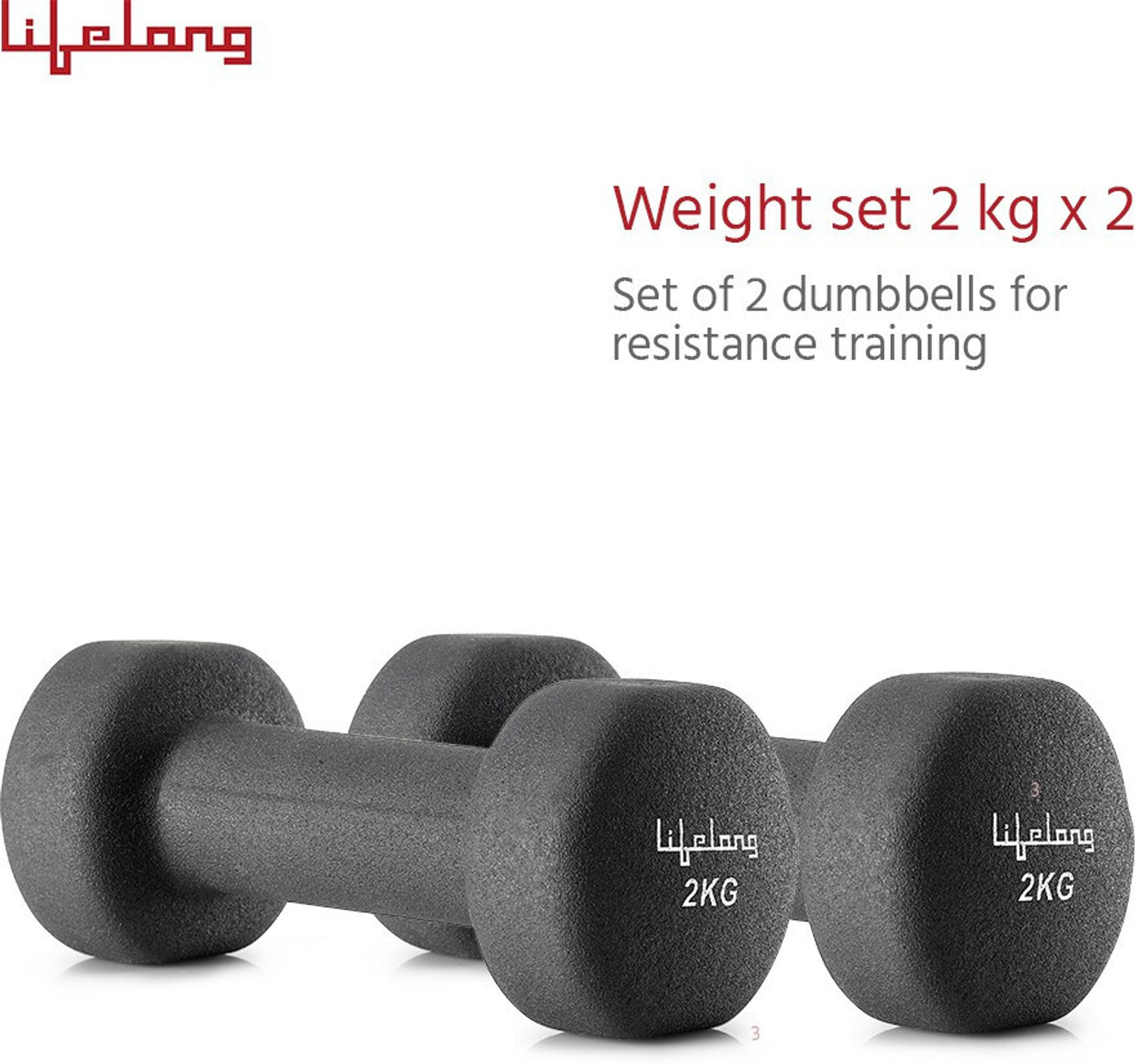 Image of Lifelong Set of 2 Neoprene Cast Iron Dumbbells (2kg * 2) Fixed Weight Dumbbell