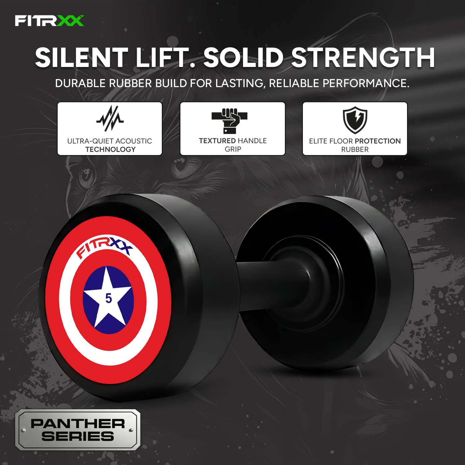 FITRXX 5kgX2 Black Rubber Dumbbell - Image 2