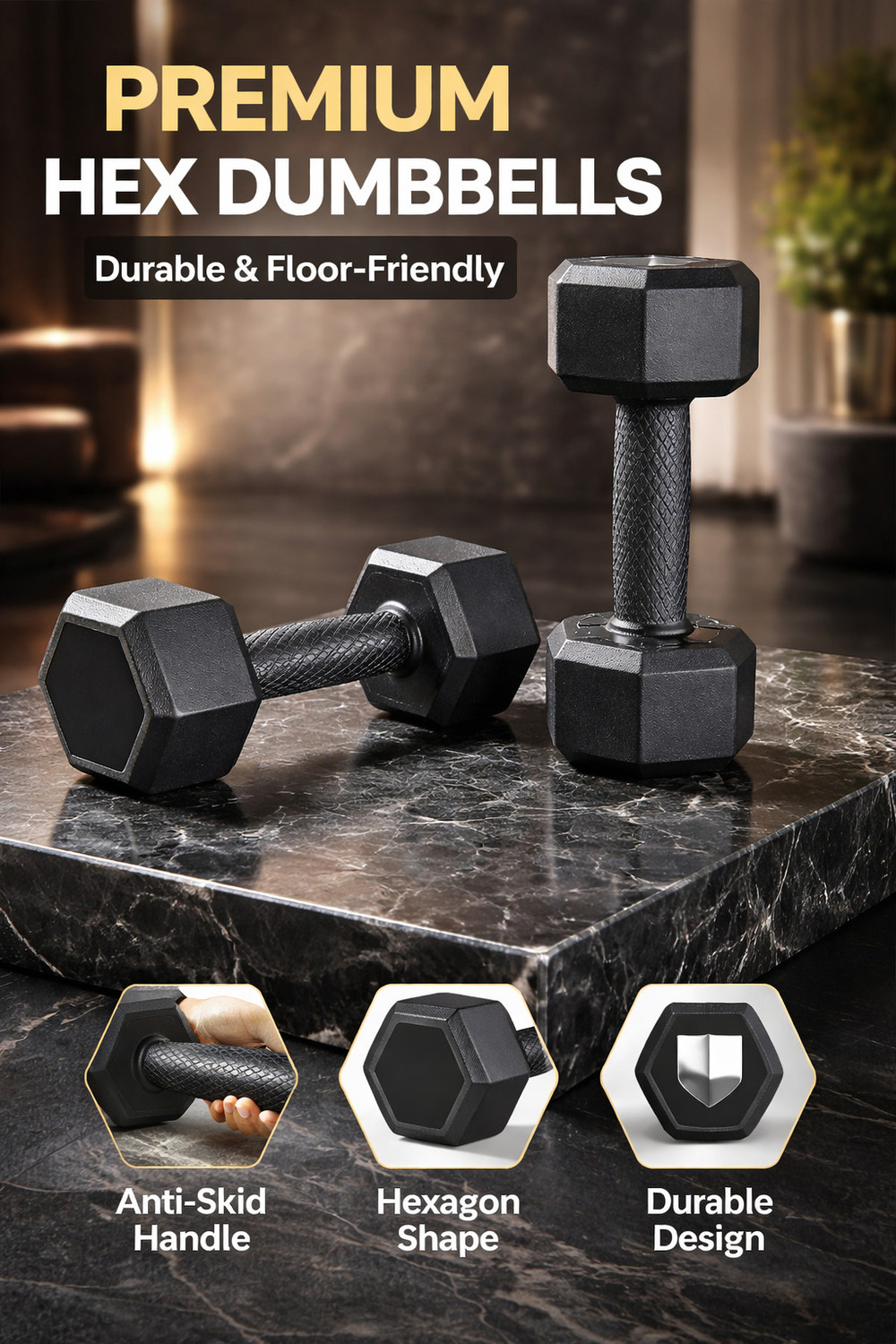 Image of RANROX PVC Set 5KG X 2 PCS, 1 Pair , Hex Home Gym Fixed Weight Dumbbell