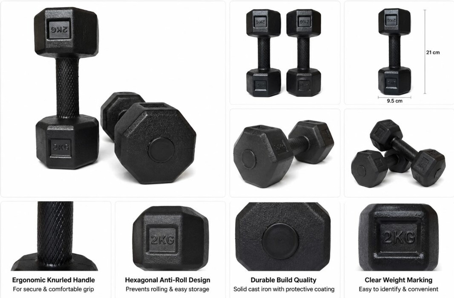 Image of Valtor Sports Fitness PVC Hex-Dumbbells pair 2KG each Fixed Weight Dumbbell