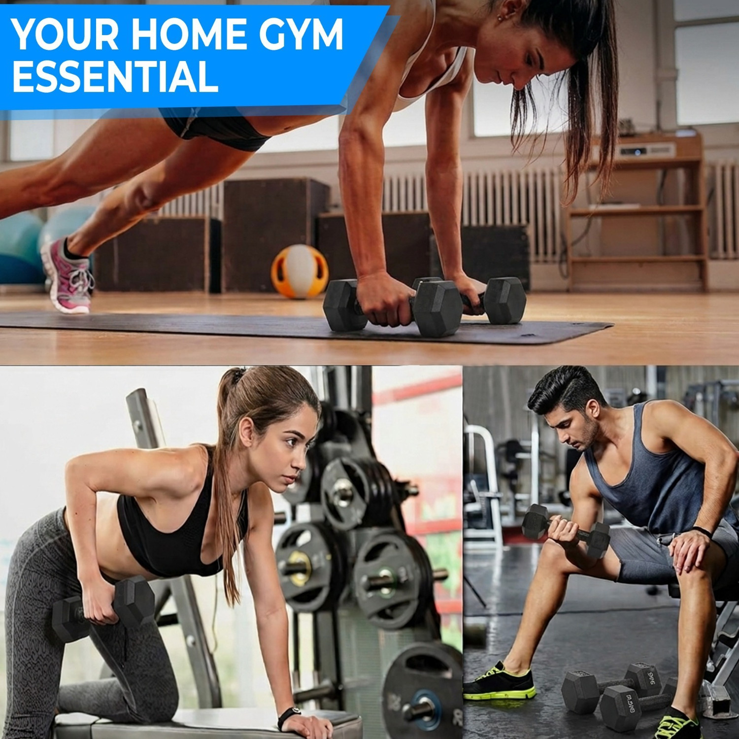 Image of MAYOR Premium PVC 2KG Dumbbells Set for Home Gym, 1 Pair Hex Dumbbells, 2KG X 2 PCS Fixed Weight Dumbbell