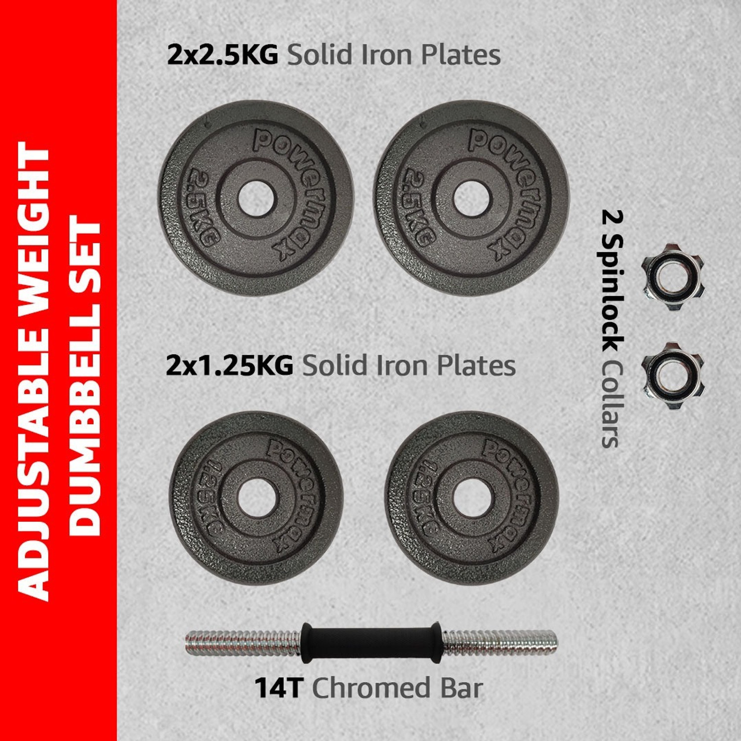 Image of Powermax Fitness PDS-10KG Solid Iron Dumbbell Set with Non-Slip Grip Handle for Home Use Adjustable Dumbbell