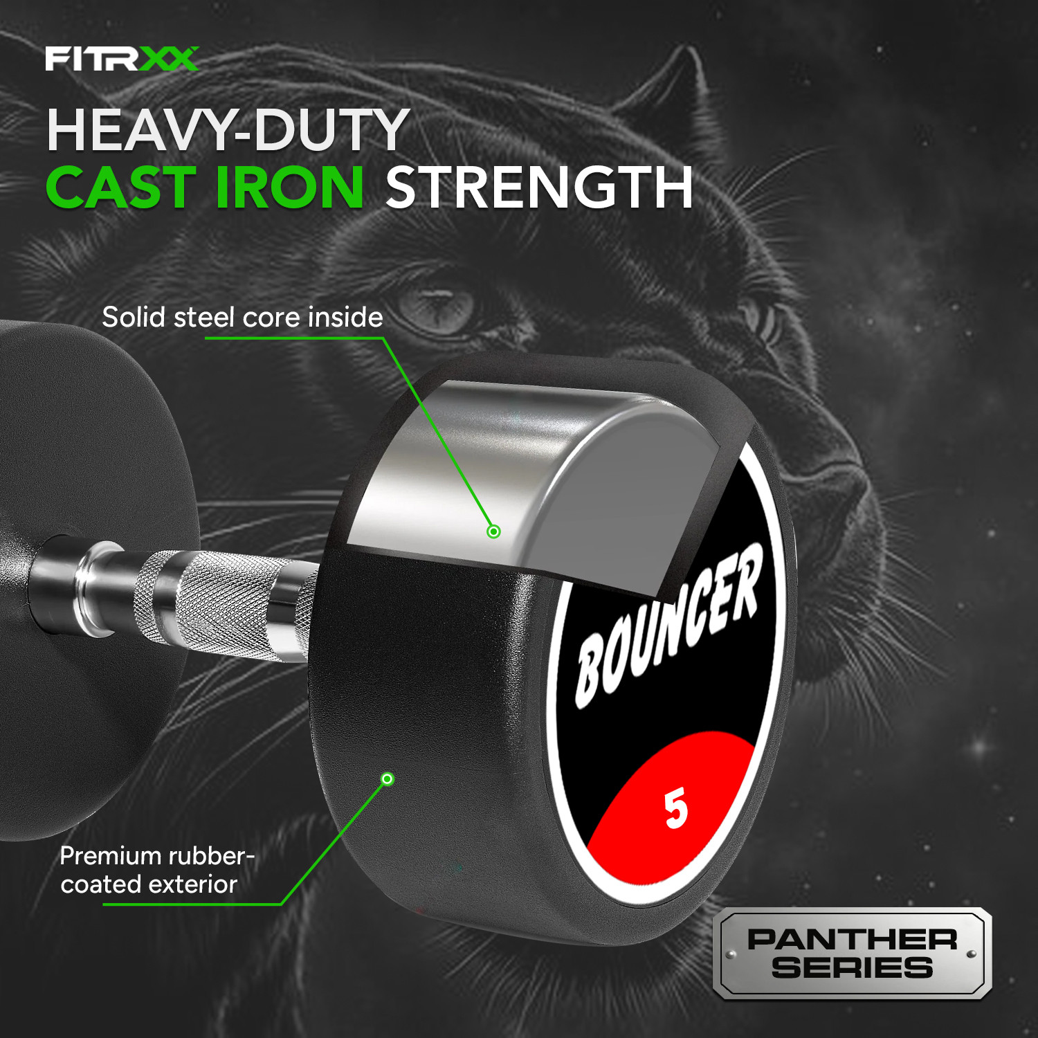 Image of FITRXX Panther Series (5*2)kg Rubber Coated Round Bouncer Dumbbells for Men & Women Fixed Weight Dumbbell