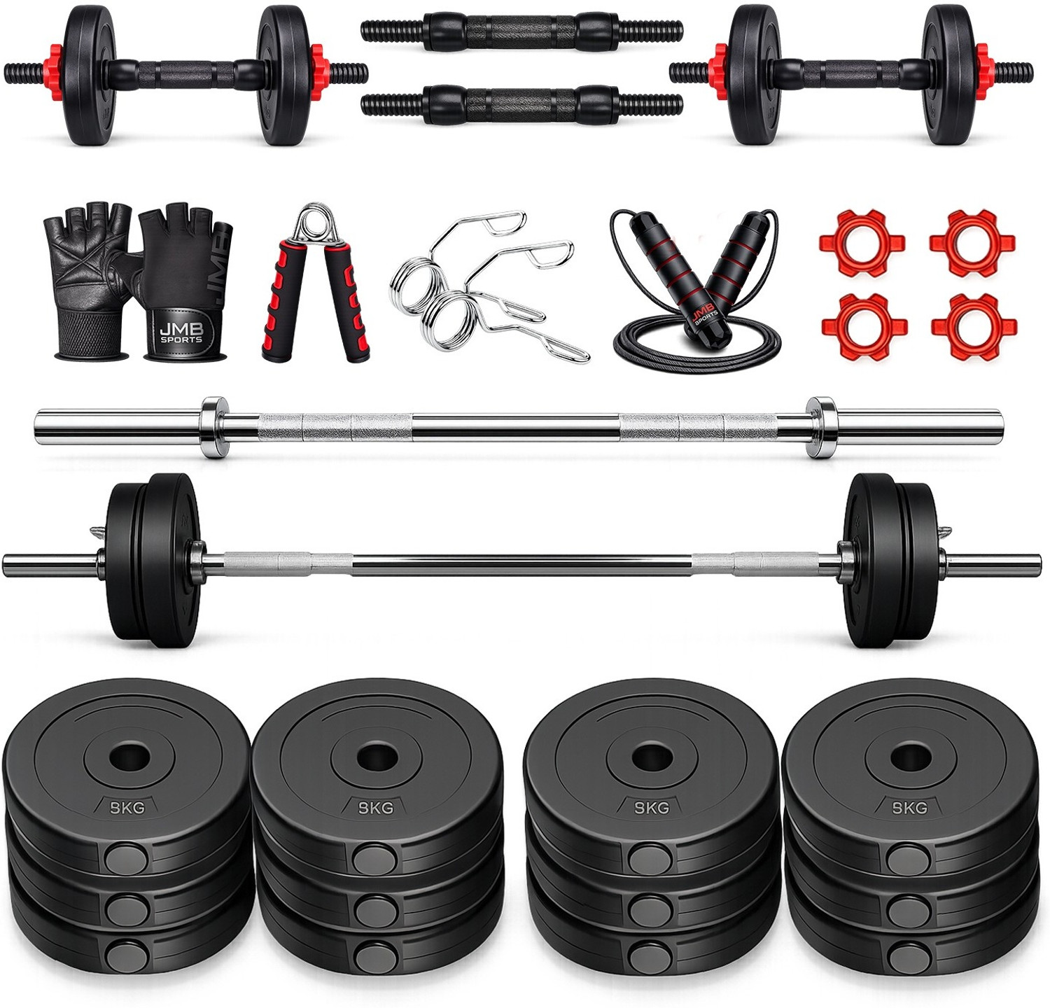 Image of JMB 30kg-5kg*4 /2.5kg*4 plates,3ft Straight rod,dumbbell rod & accessories Home Gym Combo