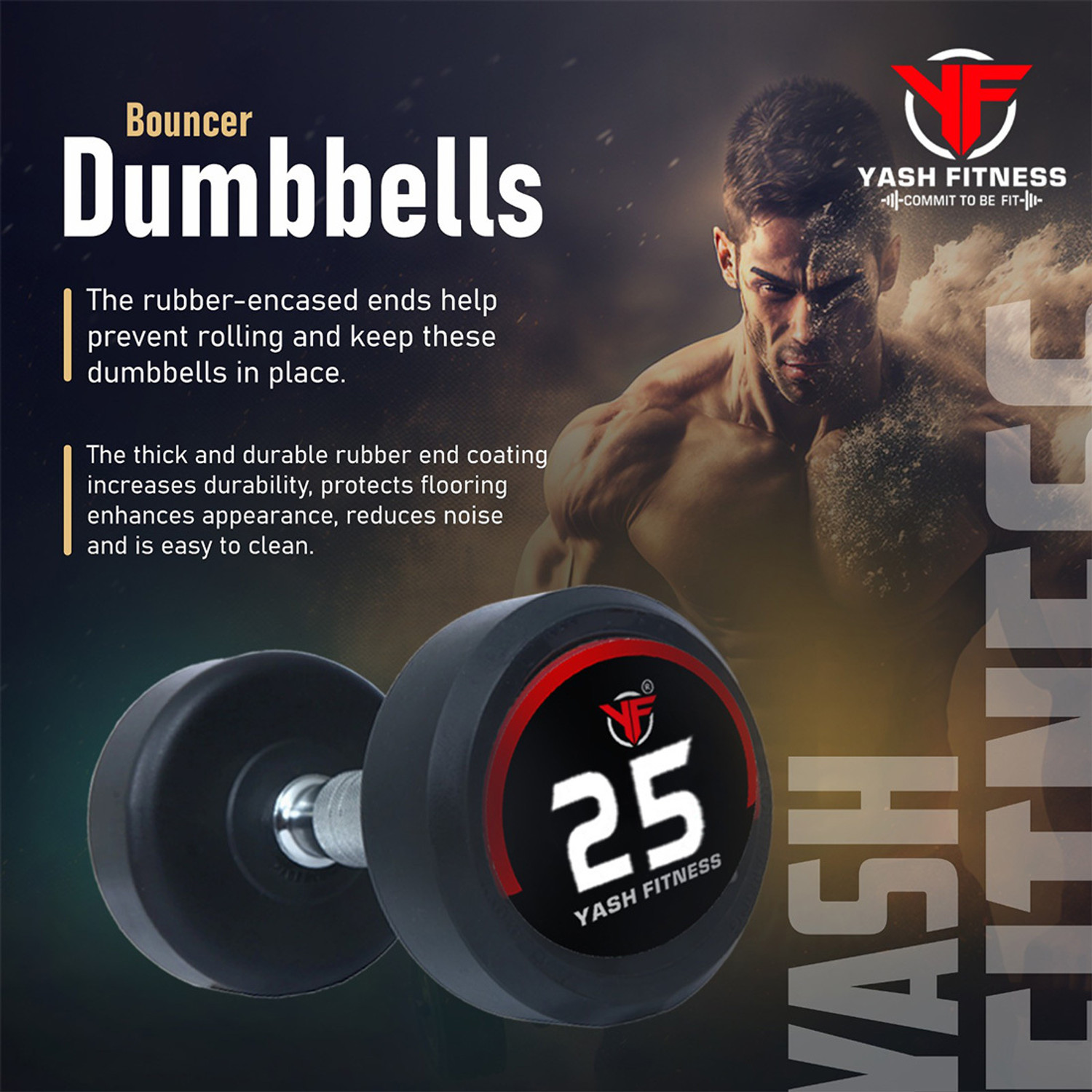 Image of yash fitness Set Of 25KGX2 High Quality Rubber Professional Bouncer Fixed Weight Dumbbell