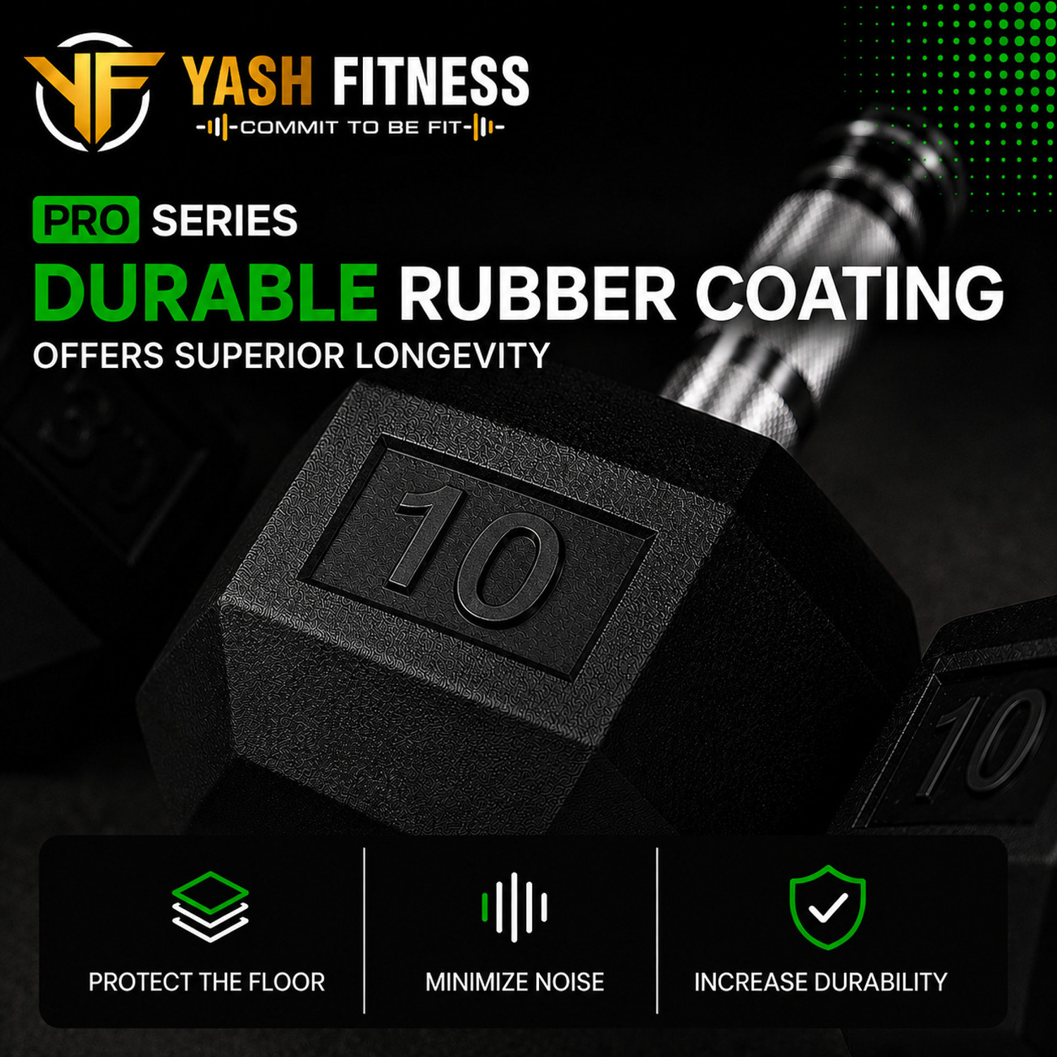 Image of yash fitness Rubber Coated Hexa Dumbbell Set For Men & Women| 10 KG Pair Fixed Weight Dumbbell