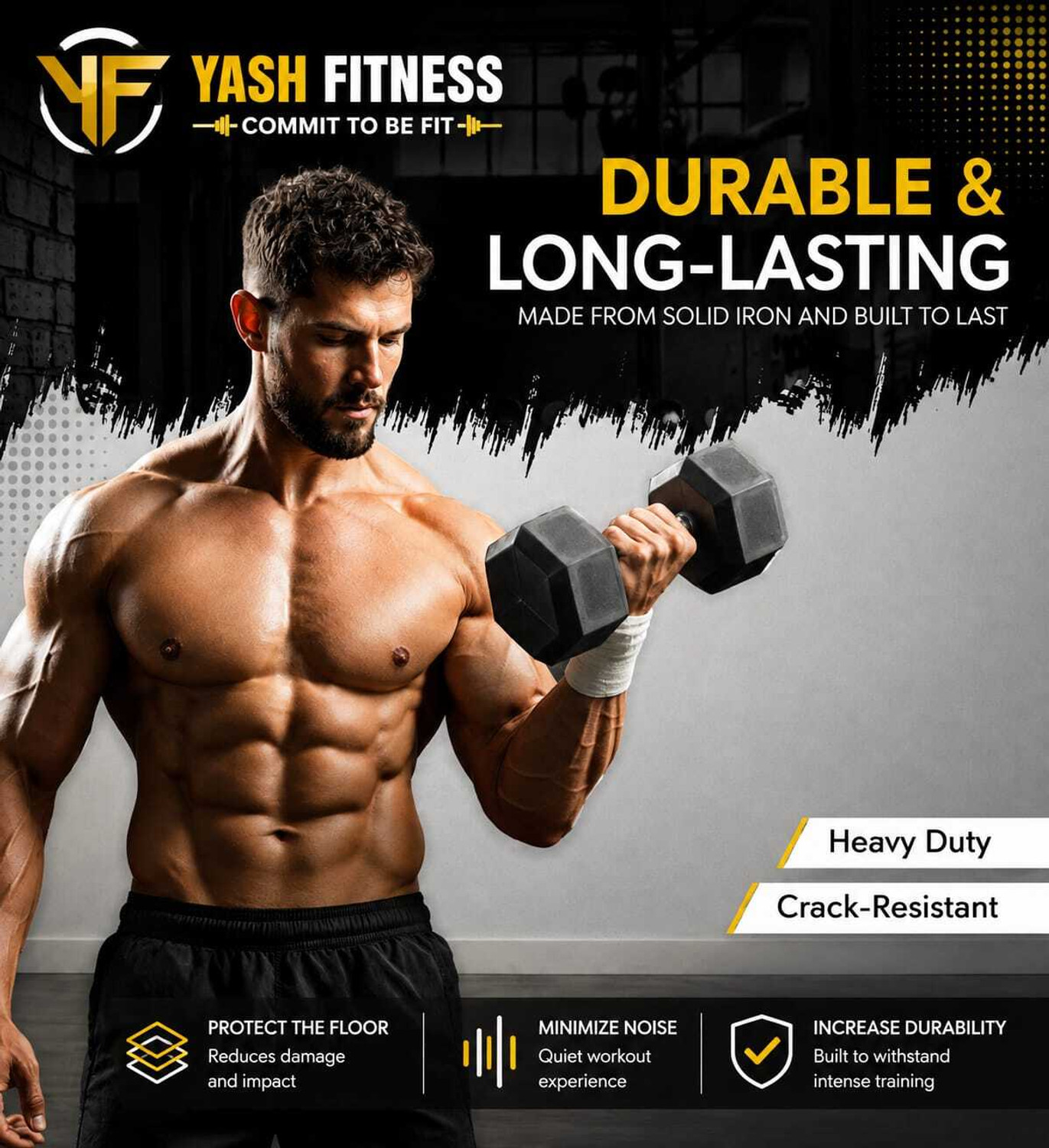 Image of yash fitness Rubber Coated Hexa Dumbbell Set For Men & Women| 10 KG Pair Fixed Weight Dumbbell
