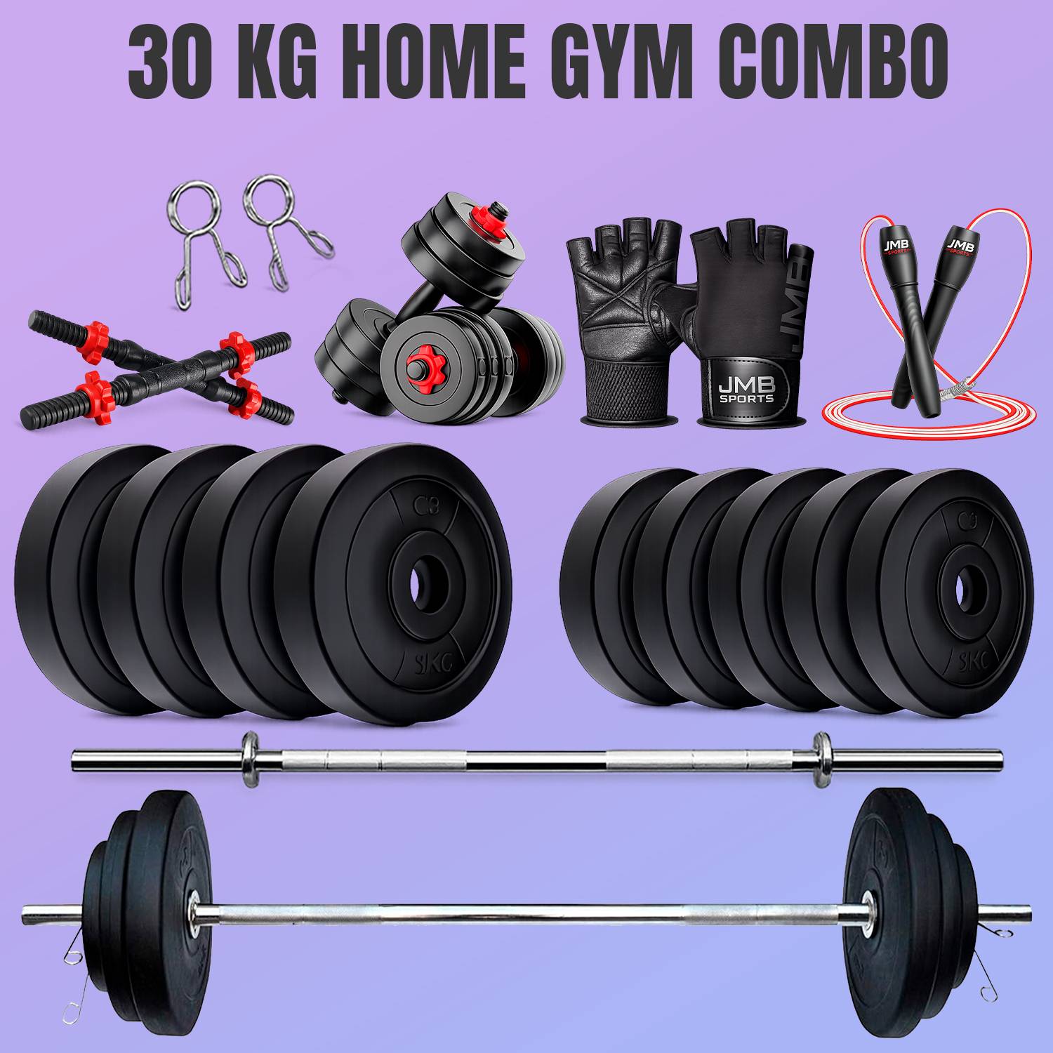 JMB 30kg Adjustable Dumbbell Set with PVC Plates - Image 1