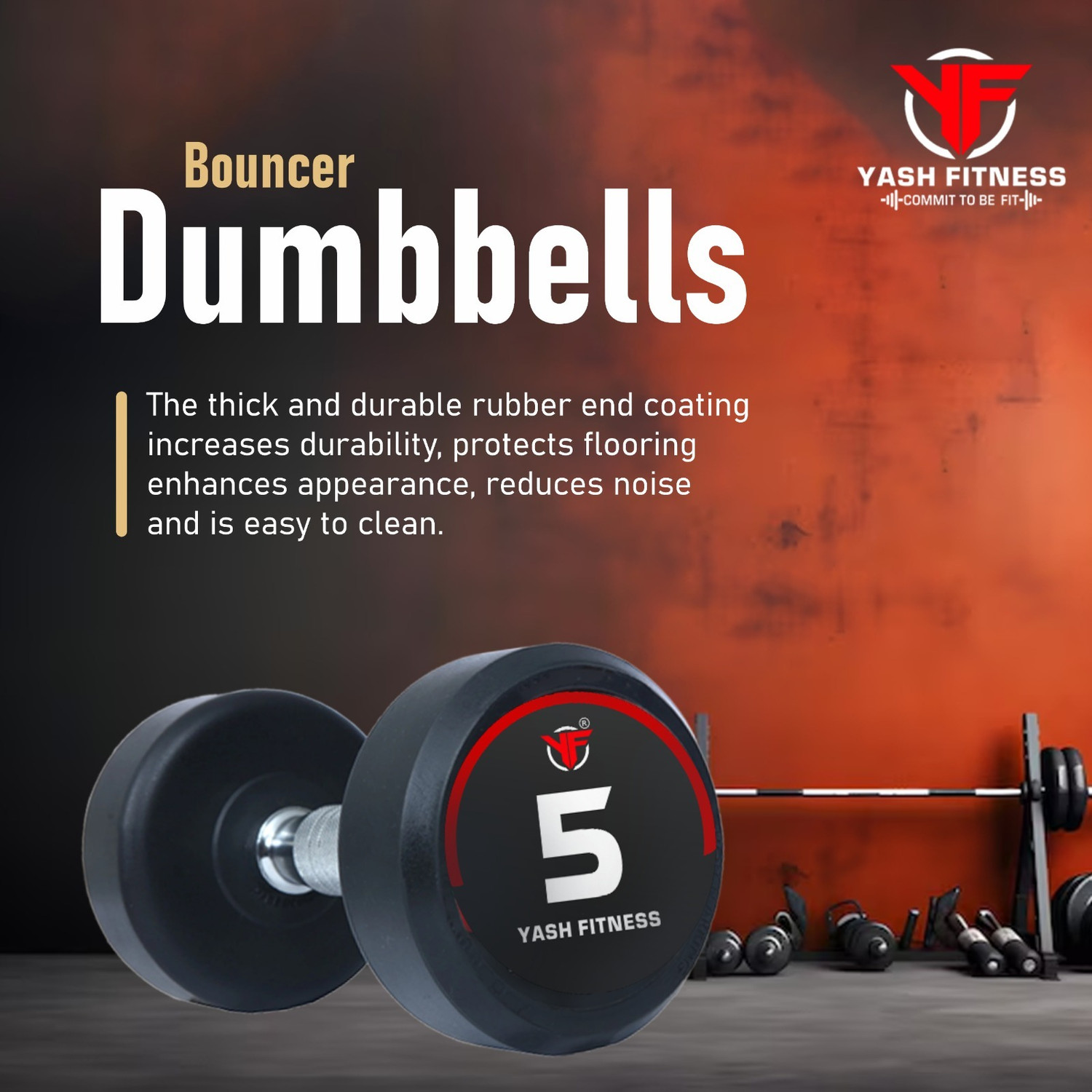Image of yash fitness Set Of 5KGX2 High Quality Rubber Professional Bouncer Fixed Weight Dumbbell