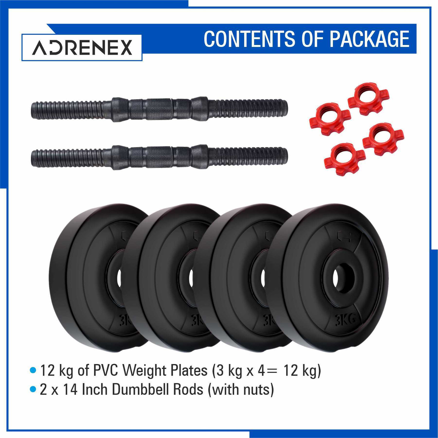 Image of Adrenex 12 kg Dumbbells Kit Adjustable Dumbbell