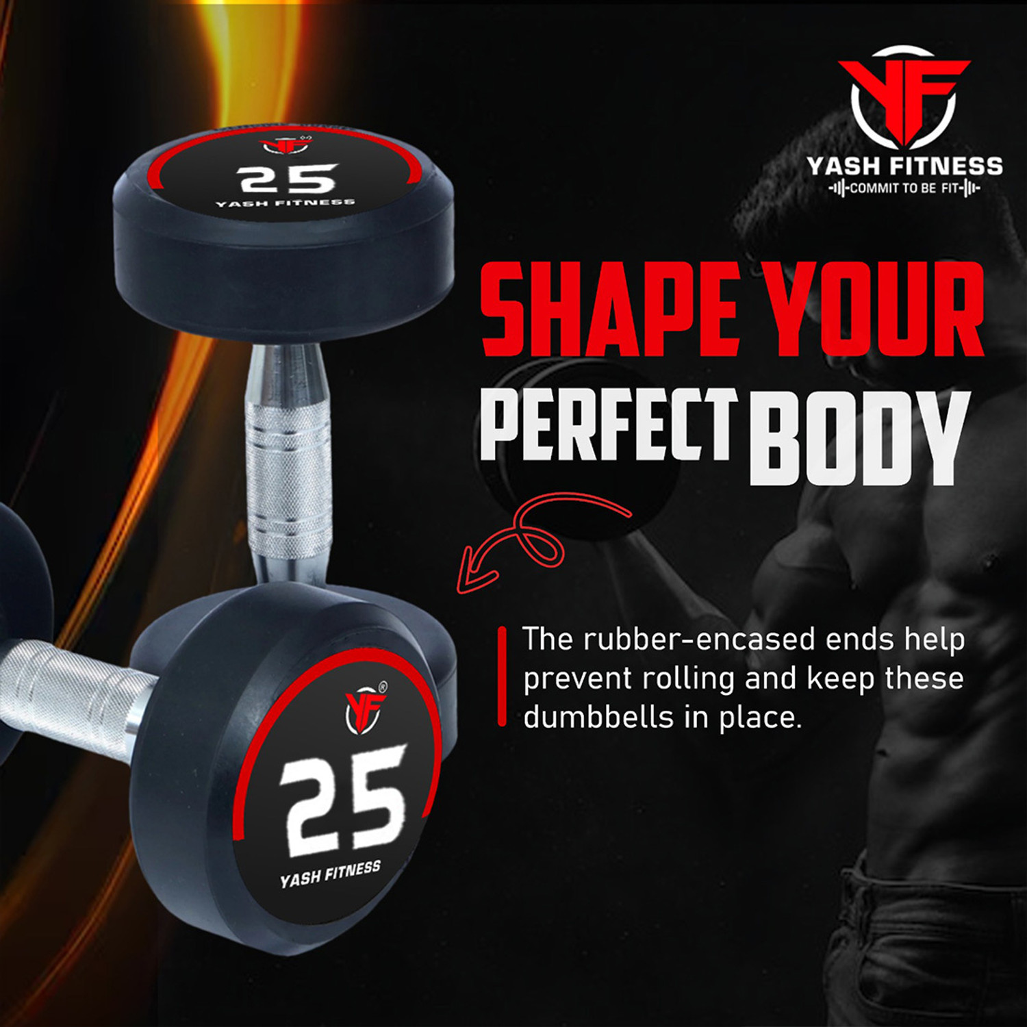 Image of yash fitness Set Of 25KGX2 High Quality Rubber Professional Bouncer Fixed Weight Dumbbell