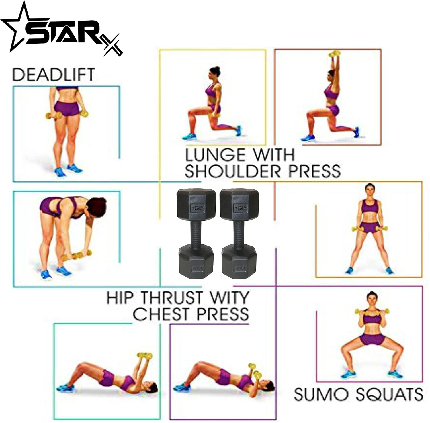 Image of STARX Hexa Dumbbells (3kg x 2) Black | Home Gym Fitness Weights Fixed Weight Dumbbell