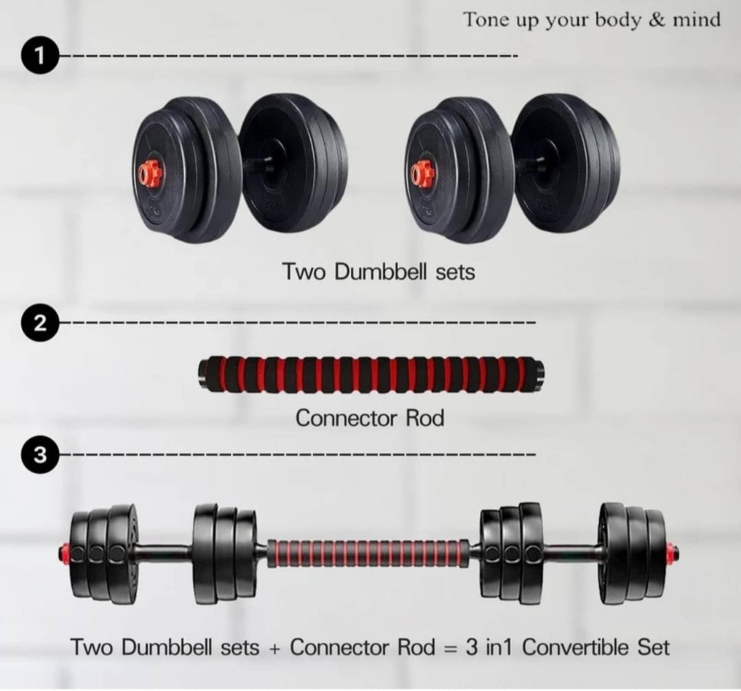 GEETAFITNESS 3 in 1 8 kg Adjustable Dumbbell Set - Image 2