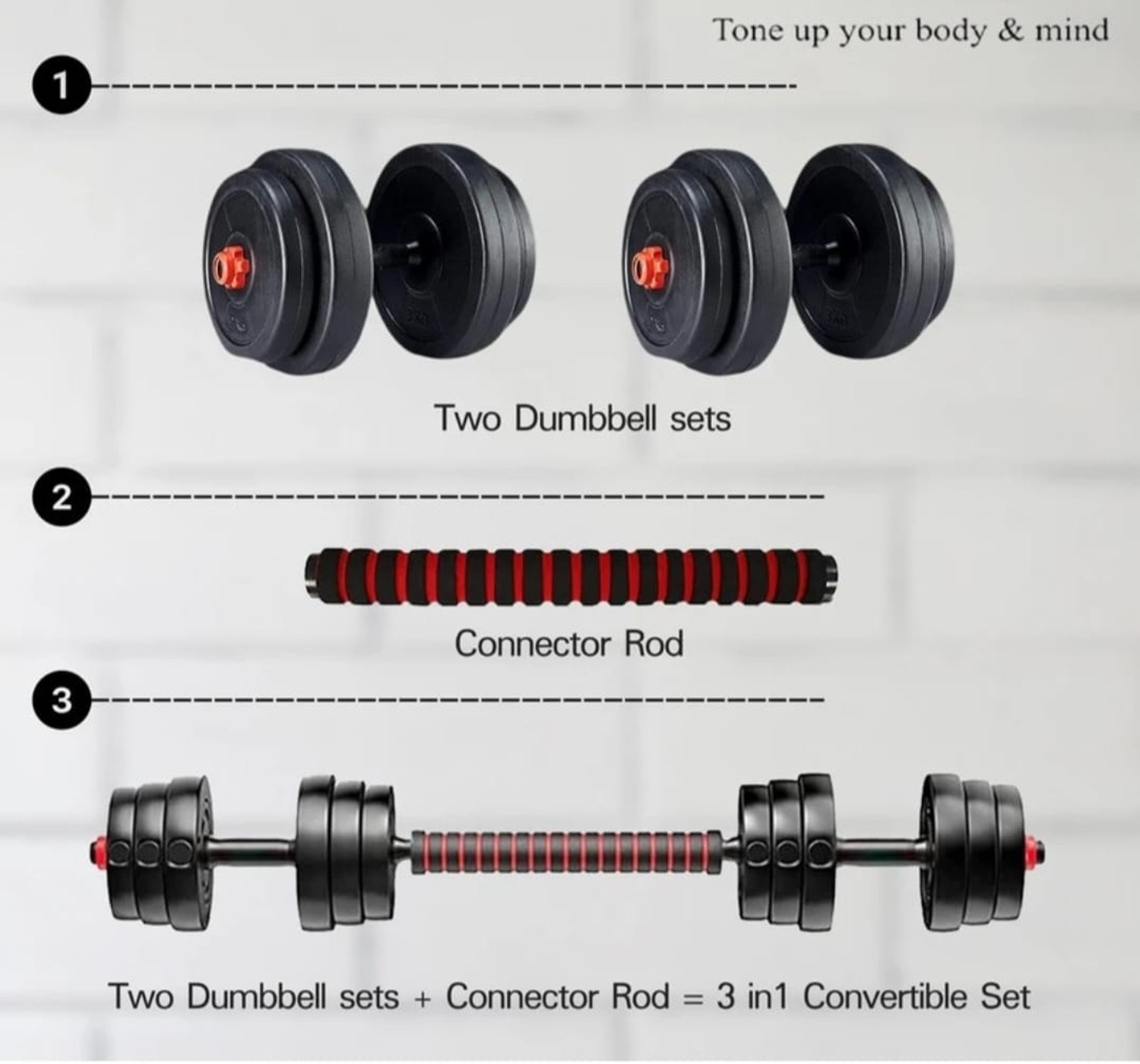 Image of GEETAFITNESS 3 in 1 convertible 8 kg (2 kg X 4) set home gym adjustable dumbbell (8kg) Adjustable Dumbbell