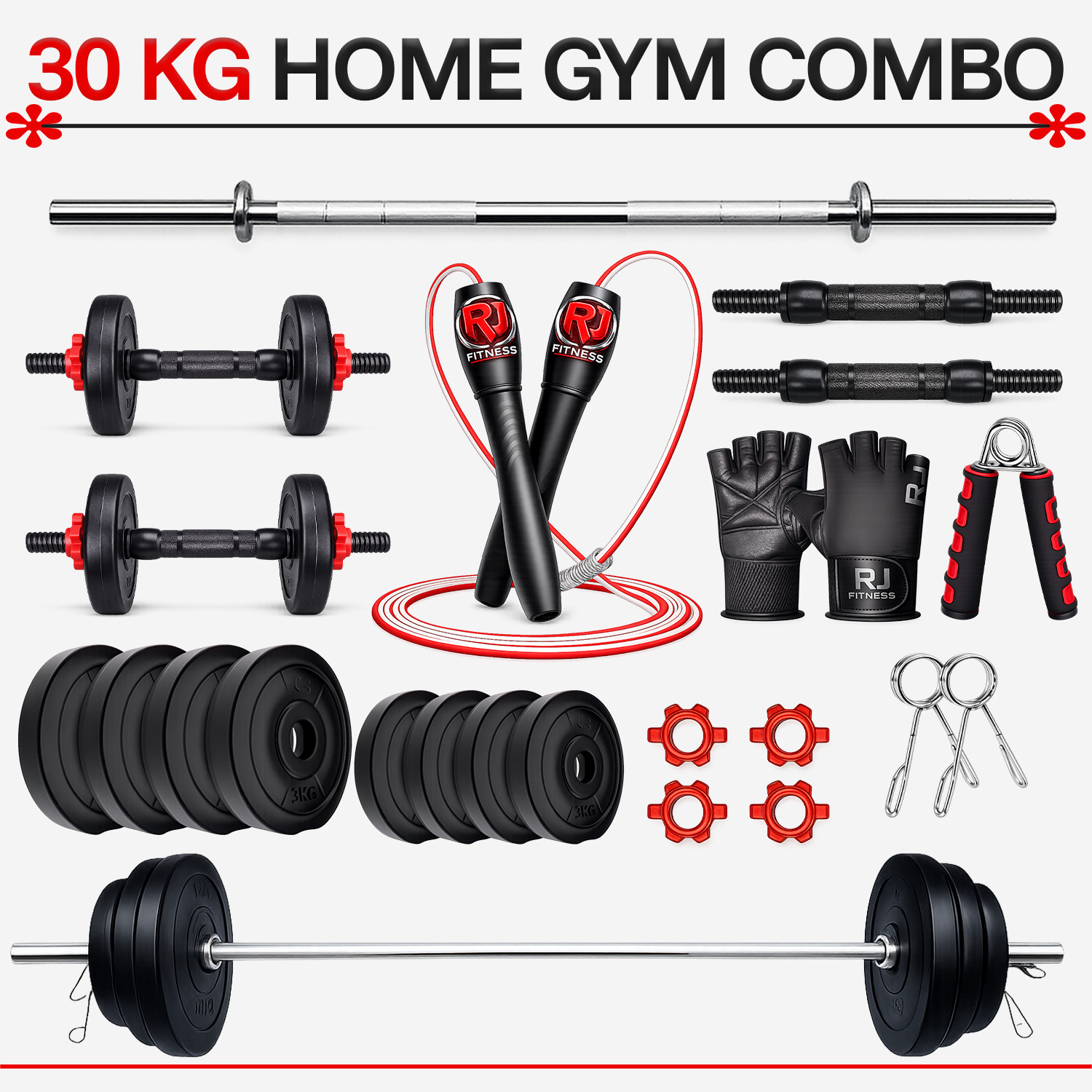Image of rj fitness 30kg-5kgx4 /2.5kgx4 plates,3ft straight rod+dumbbell rod & accessories Adjustable Dumbbell