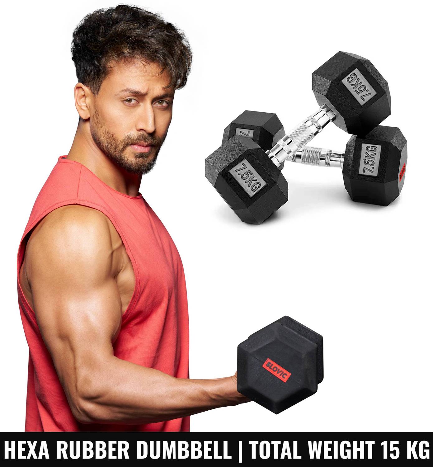 SLOVIC Dumbbells Set for Home Gym | 7.5 kg | Set of 2 Fixed Weight Dumbbell