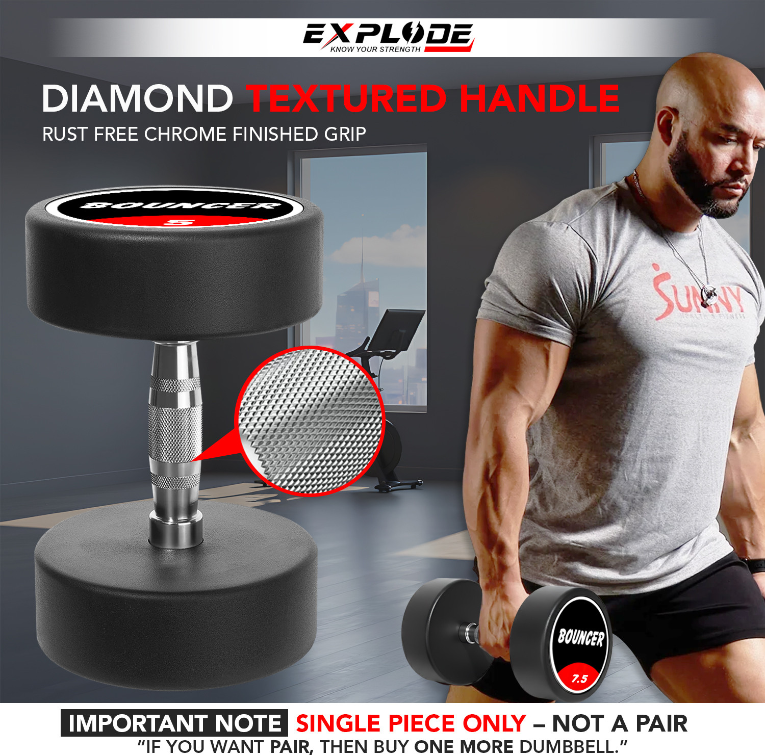 Image of Explode Bouncer Dumbbell 5Kg Single Piece / Single Dumbell Premium Rubber Coating Fixed Weight Dumbbell