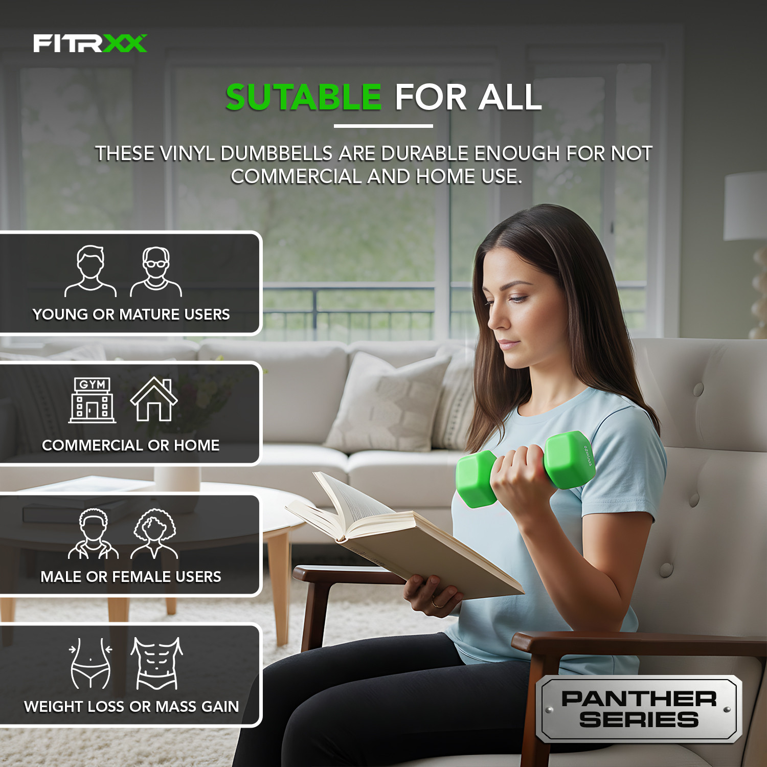 Image of FITRXX Vinyl Dumbbells 4 Kg | Men And Women | Non-Slippery Dumbbell (Set Of 2), Green Fixed Weight Dumbbell