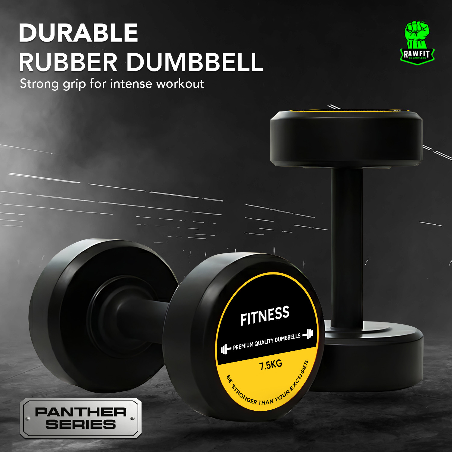 Image of RAWFIT Captain America Style Black Rubber 7.5kgX2 Fixed Weight Dumbbell