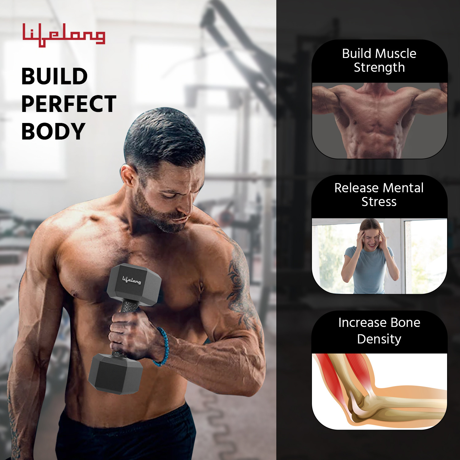 Image of Lifelong PVC Hex Dumbbells Fixed Weight Dumbbell