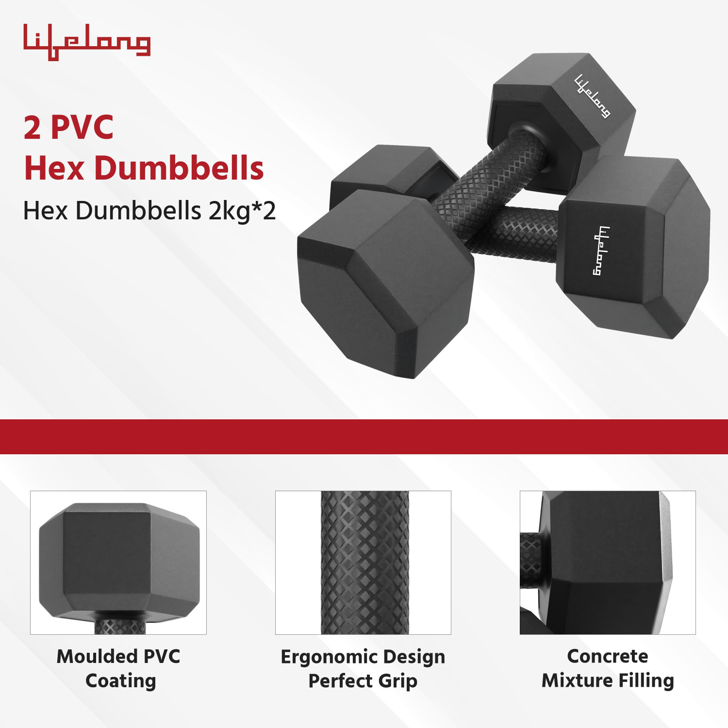 Image of Lifelong PVC Hex Dumbbells Fixed Weight Dumbbell