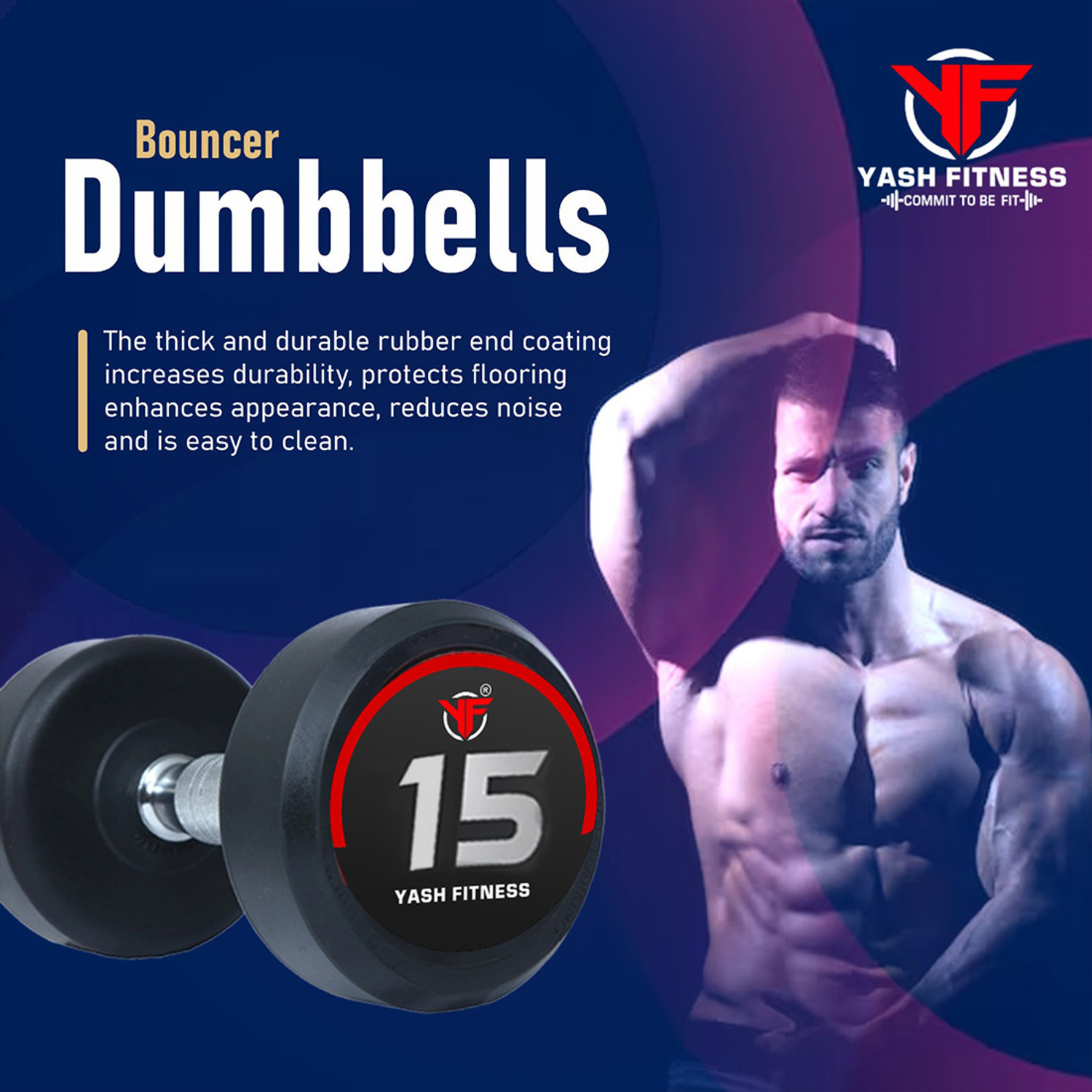 Image of yash fitness Set Of 15KGX2 High Quality Rubber Professional Bouncer Fixed Weight Dumbbell