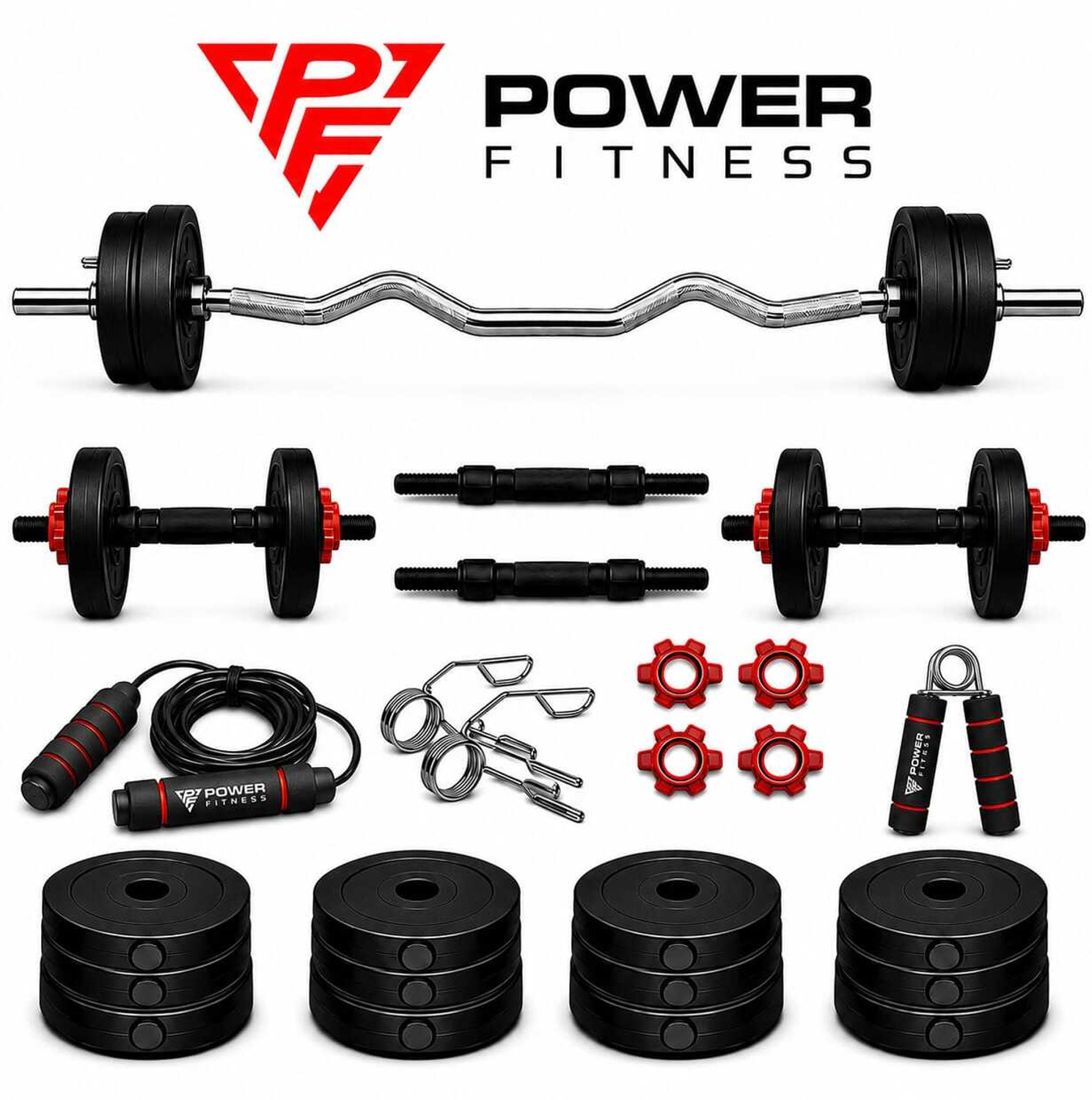 Image of POWER FITNESS 30 kg pvc Adjustible dumbbles 3ft curl rod Adjustable Dumbbell