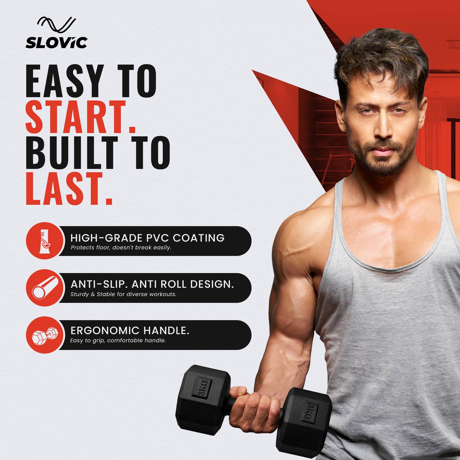 SLOVIC PVC Dumbbells Set 3 Kg x 2 Pack of 2 - Image 2