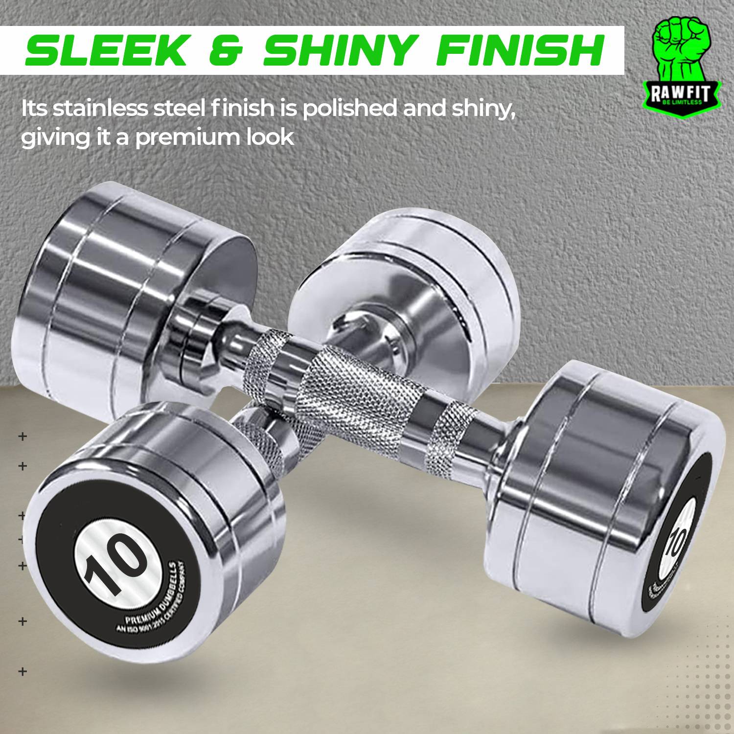 RAWFIT 10 kg Steel Chrome Dumbbells - Image 2