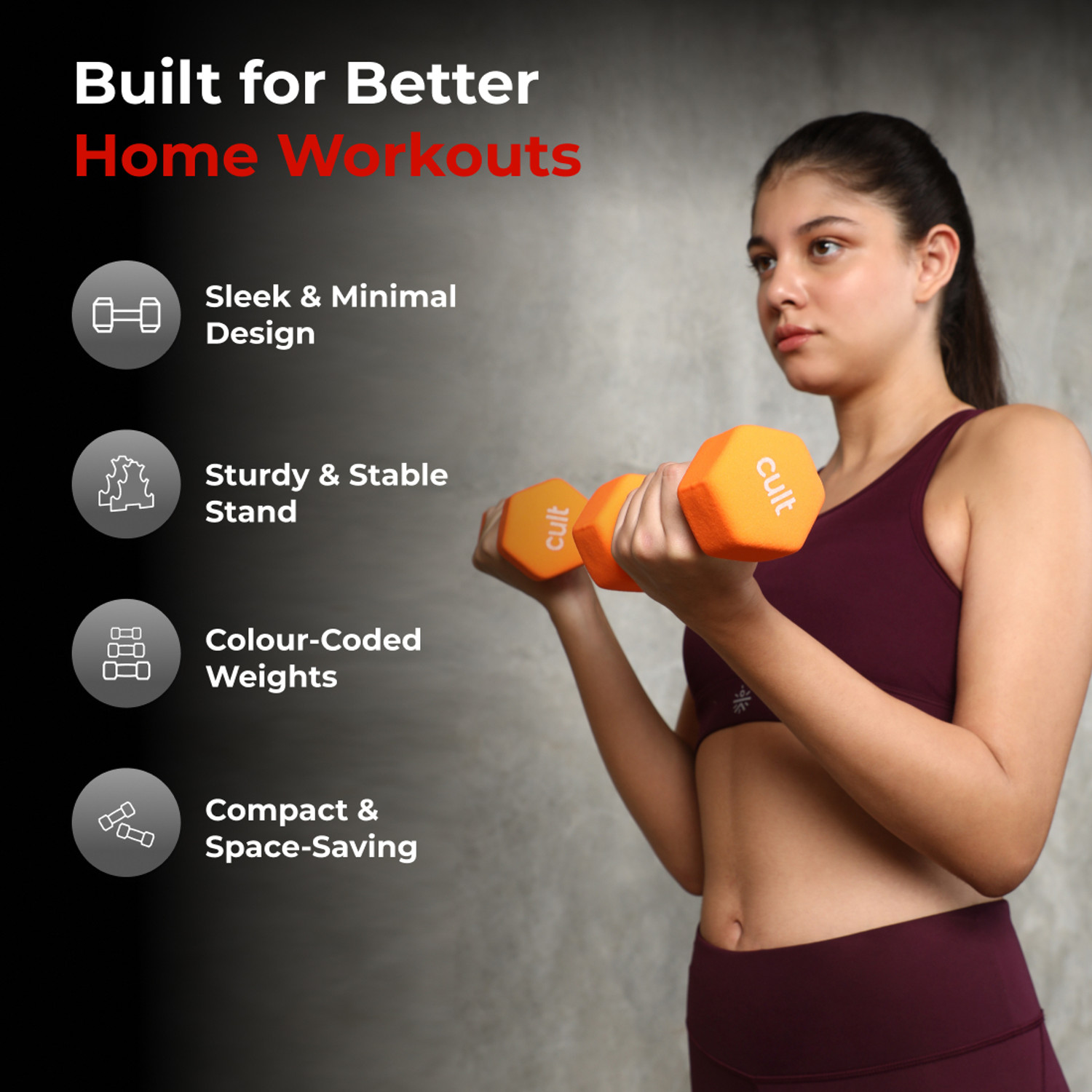 Image of Cult Neoprene Dumbbell Combo for Home Gym 2kg, 3kg, 5kg Pair(20kg) Dumbbell with Rack Fixed Weight Dumbbell