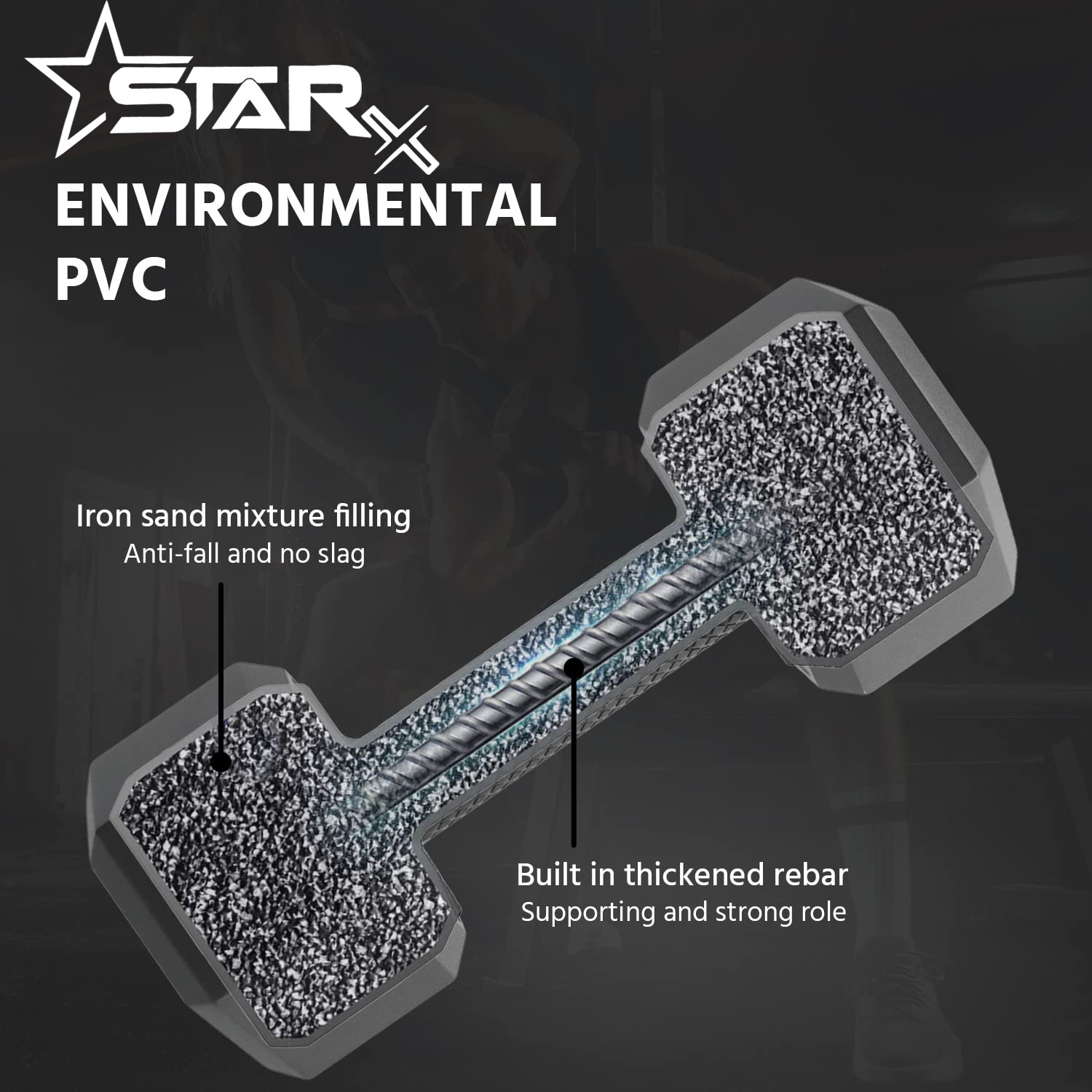 Image of STARX Hexa Dumbbells (5kg x 2) Black | Home Gym Fitness Weights Fixed Weight Dumbbell