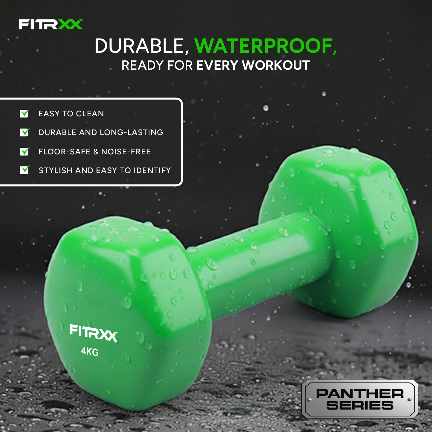 Image of FITRXX Vinyl Dumbbells 4 Kg | Men And Women | Non-Slippery Dumbbell (Set Of 2), Green Fixed Weight Dumbbell