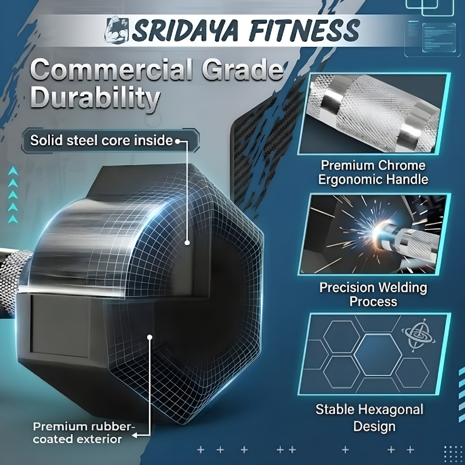 Image of SRIDAYA HEX DUMBBELL 10KG (2PCs X 10Kg) Fixed Weight Dumbbell