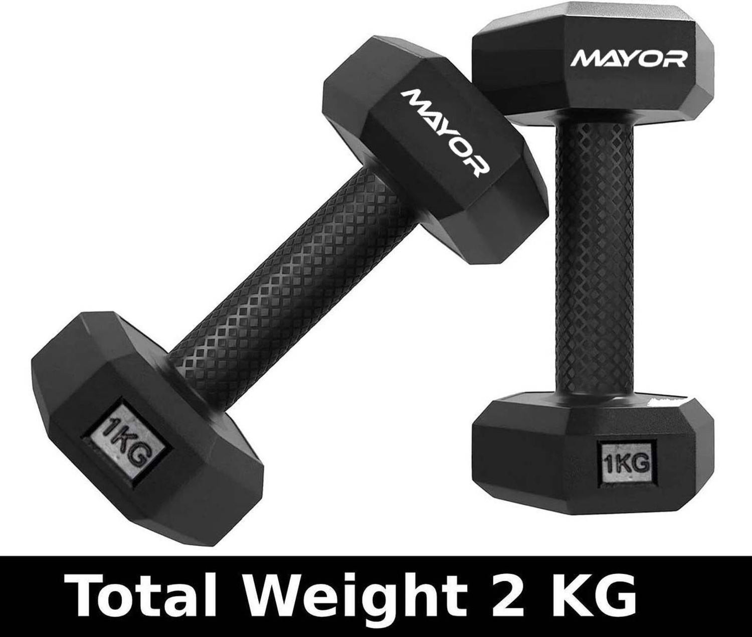 Image of MAYOR Premium PVC 1KG Dumbbells Set for Home Gym, 1 Pair Hex Dumbbells, 1KG X 2 PCS Fixed Weight Dumbbell