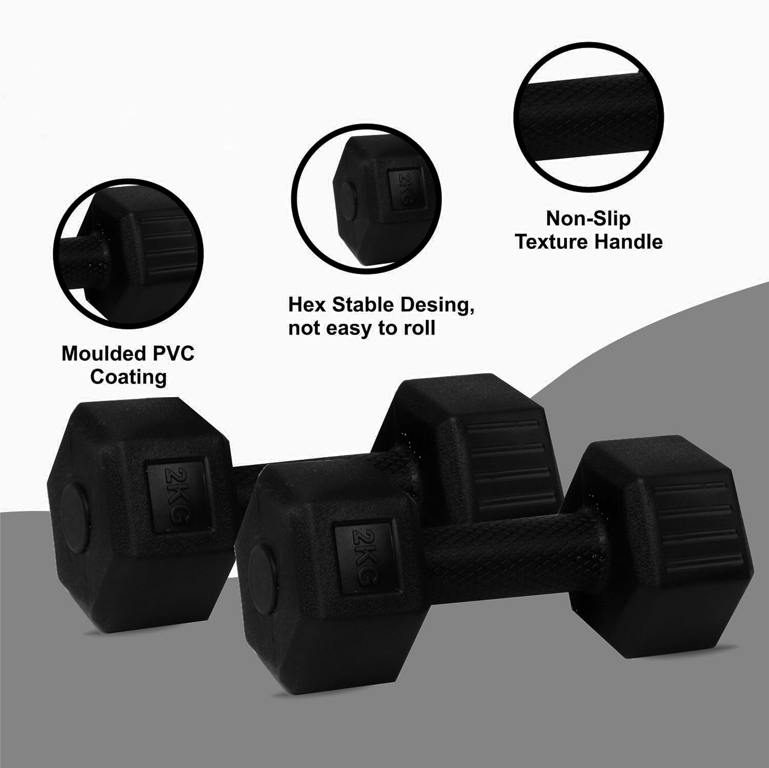 Image of STARX Hexa Dumbbells (2kg x 2) Black | Home Gym Fitness Weights Fixed Weight Dumbbell