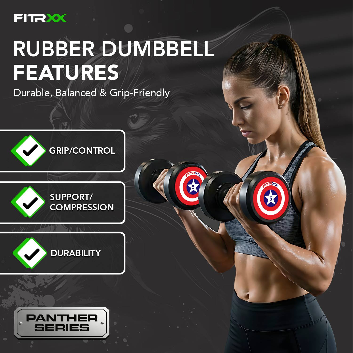 FITRXX 5kgX2 Black Rubber Dumbbell - Image 3