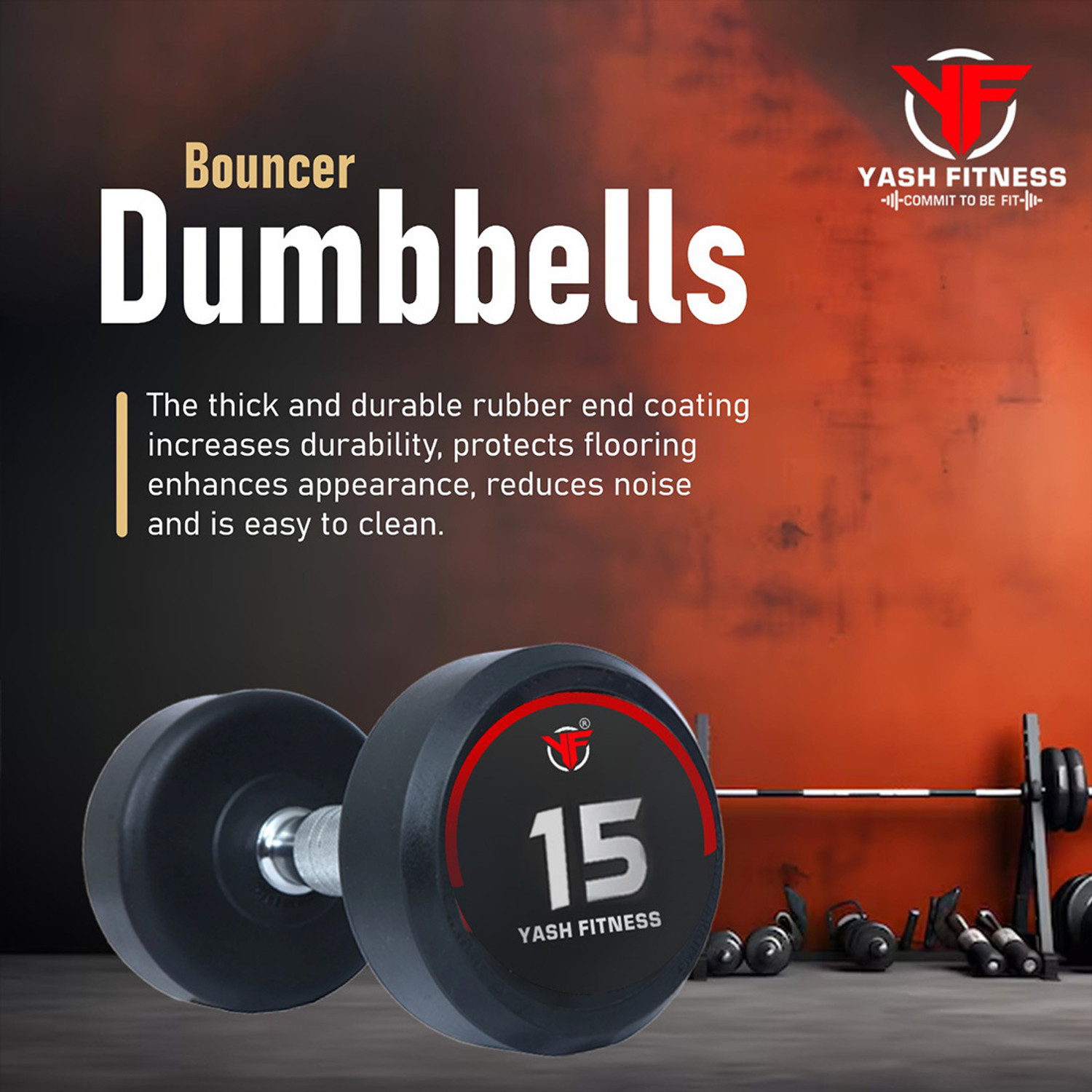 Image of yash fitness Set Of 15KGX2 High Quality Rubber Professional Bouncer Fixed Weight Dumbbell