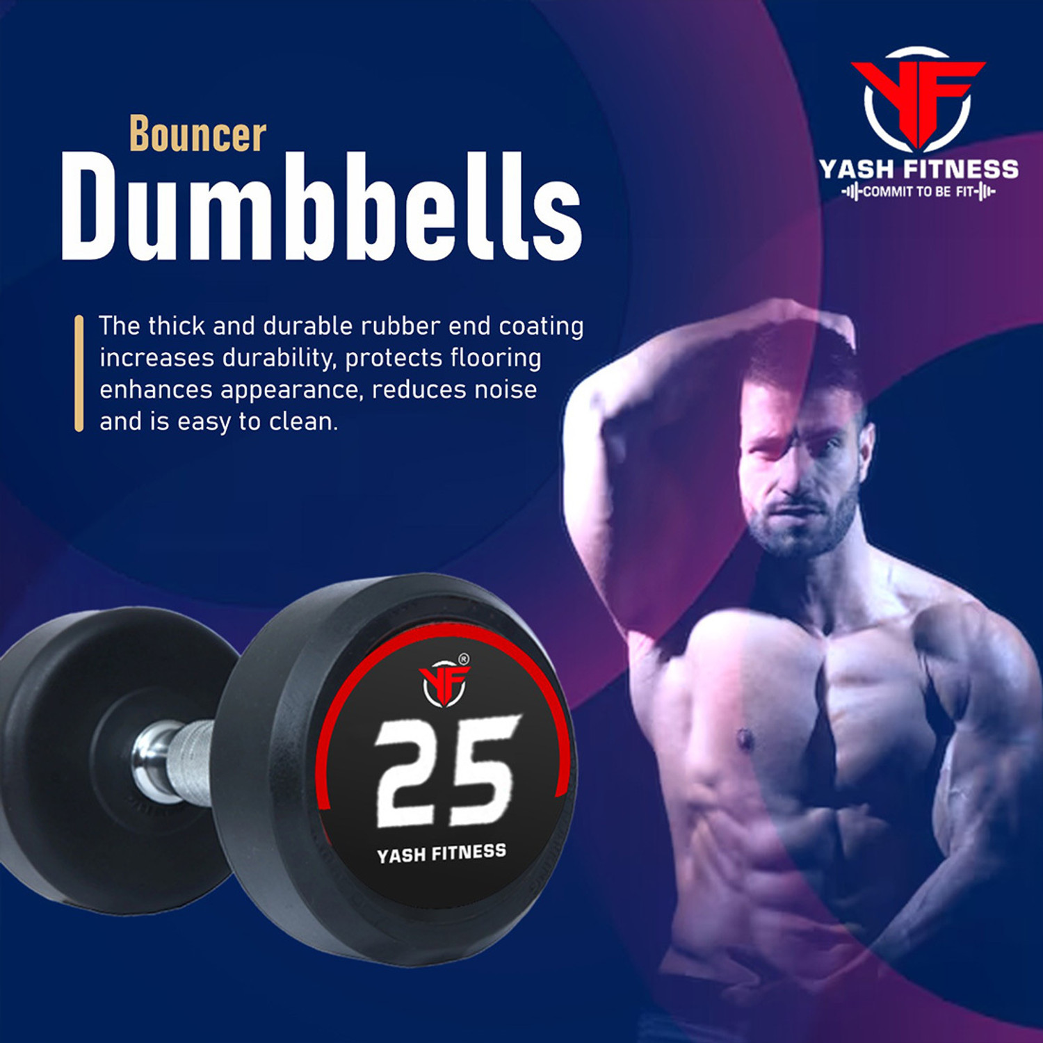 Image of yash fitness Set Of 25KGX2 High Quality Rubber Professional Bouncer Fixed Weight Dumbbell