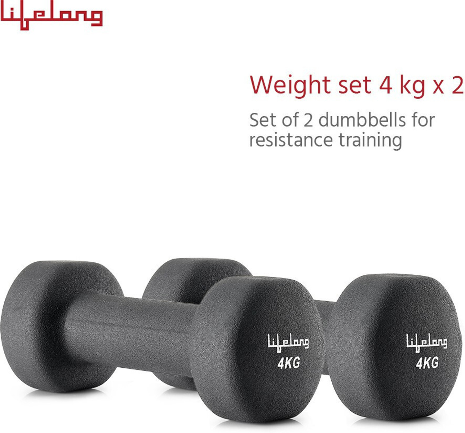 Image of Lifelong Set of 2 Neoprene Cast Iron Dumbbells (4kg * 2) Fixed Weight Dumbbell