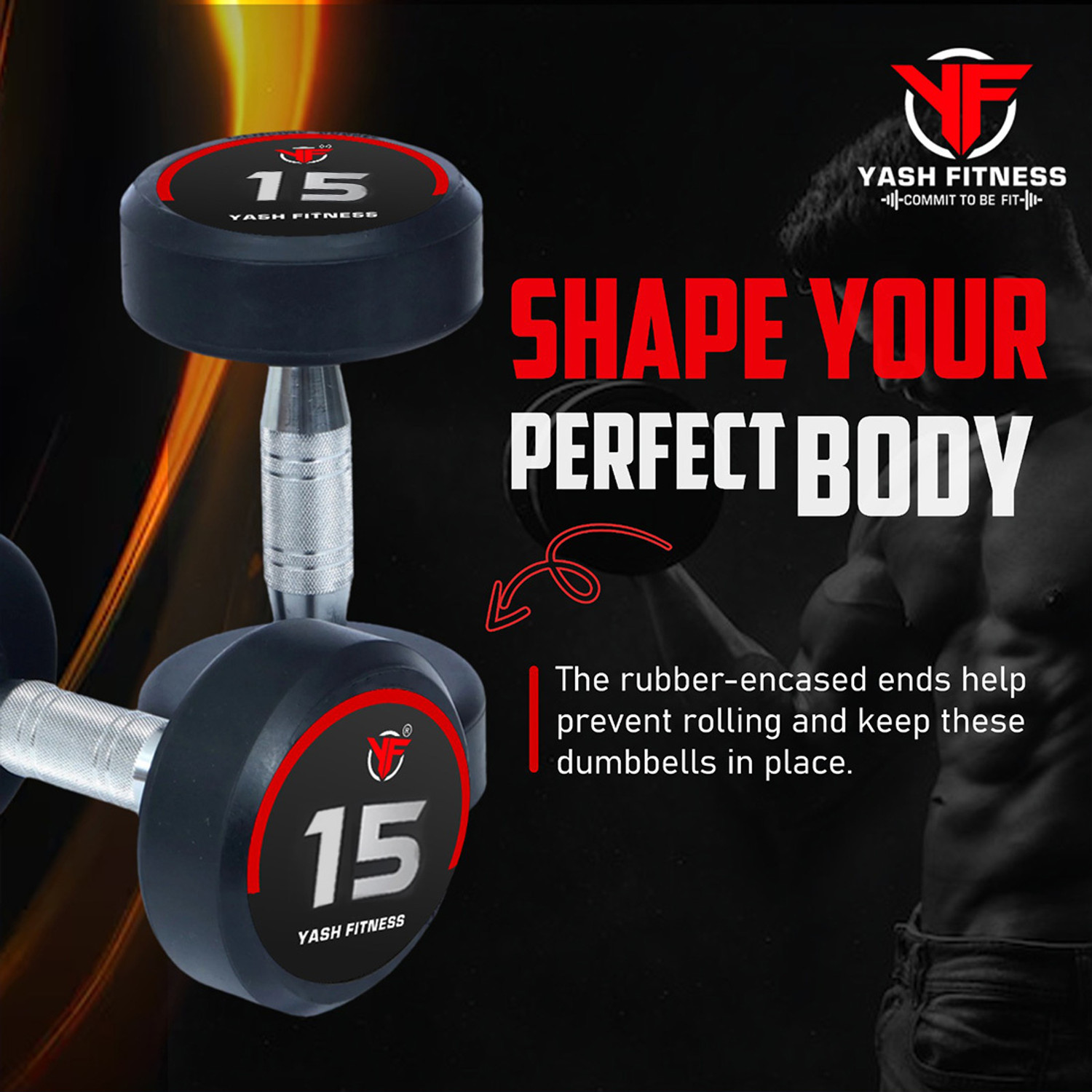 Image of yash fitness Set Of 15KGX2 High Quality Rubber Professional Bouncer Fixed Weight Dumbbell