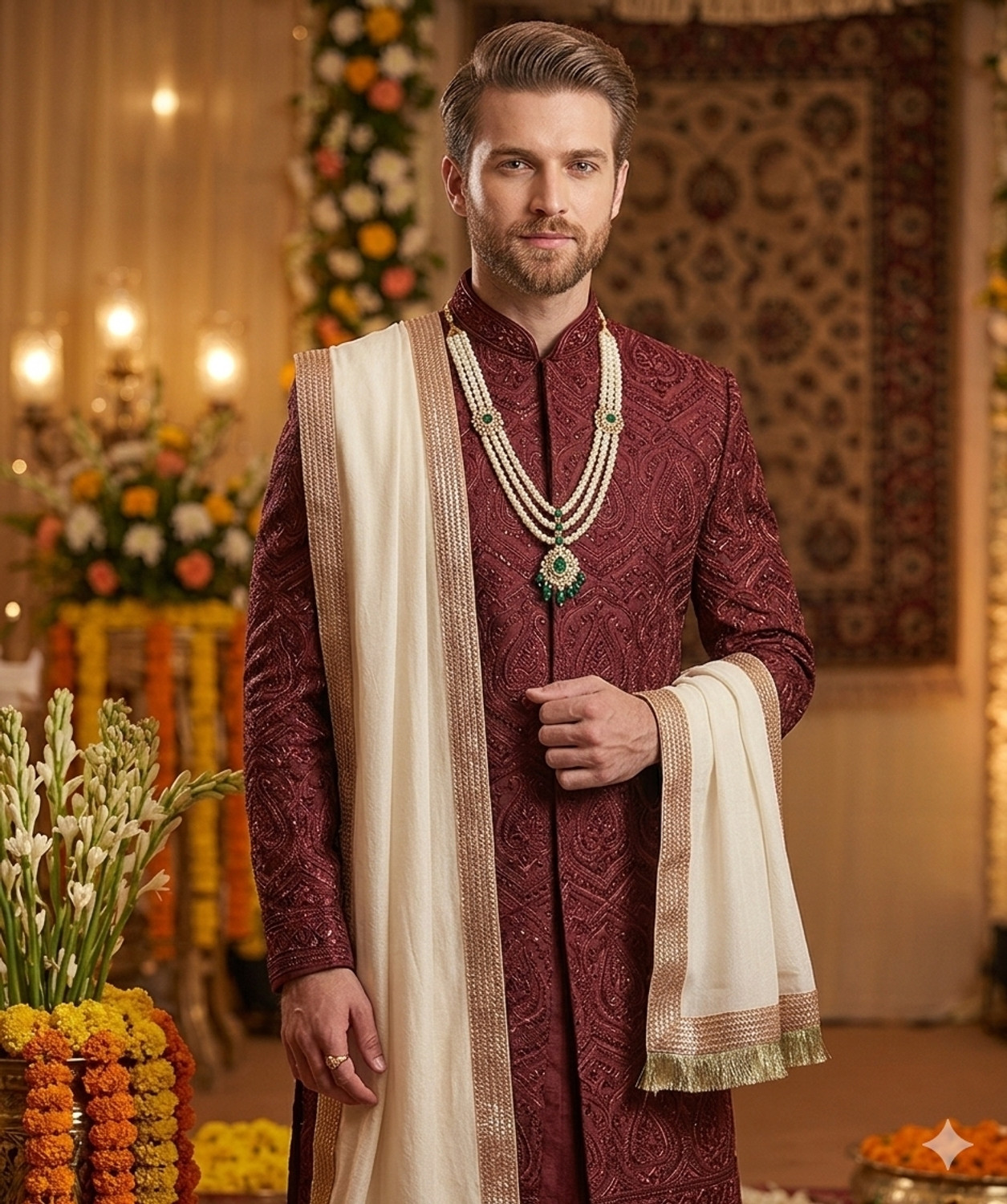 Image of Navti Creations Velvet Embellished Men Dupatta