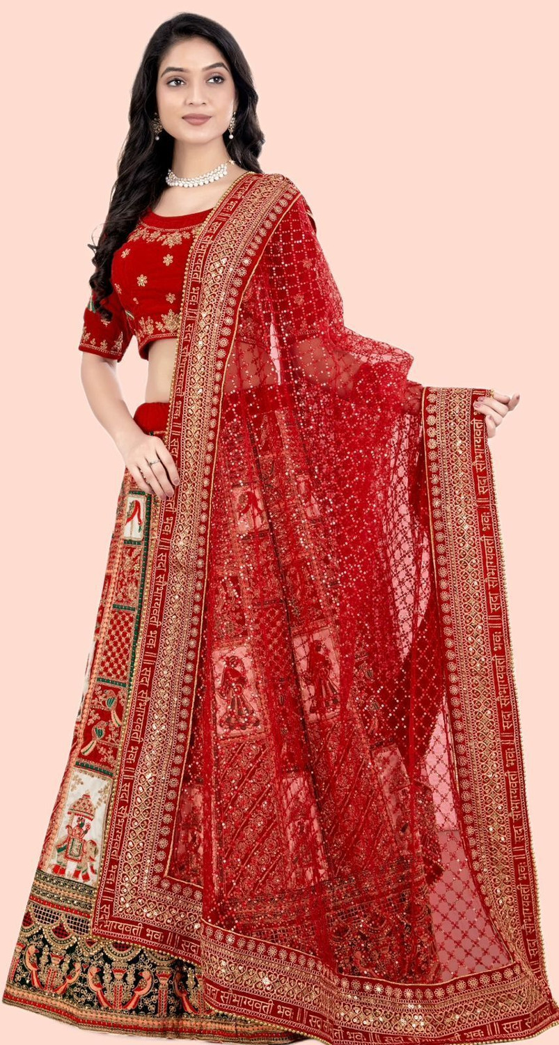 Image of TinyTwist Net Embroidered, Embellished Red Women Dupatta