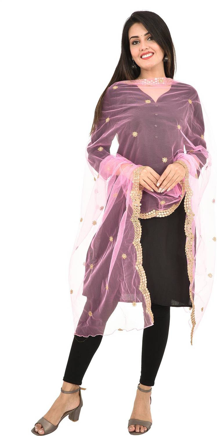 YOUTHQUAKE Net Embellished Pink Women Dupatta