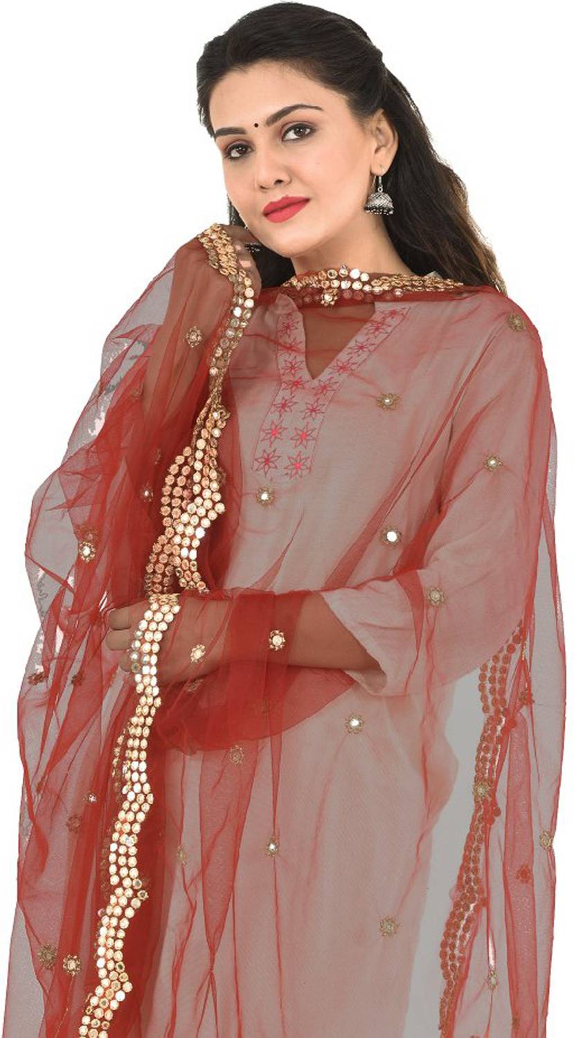 YOUTHQUAKE Net Embellished Maroon Women Dupatta