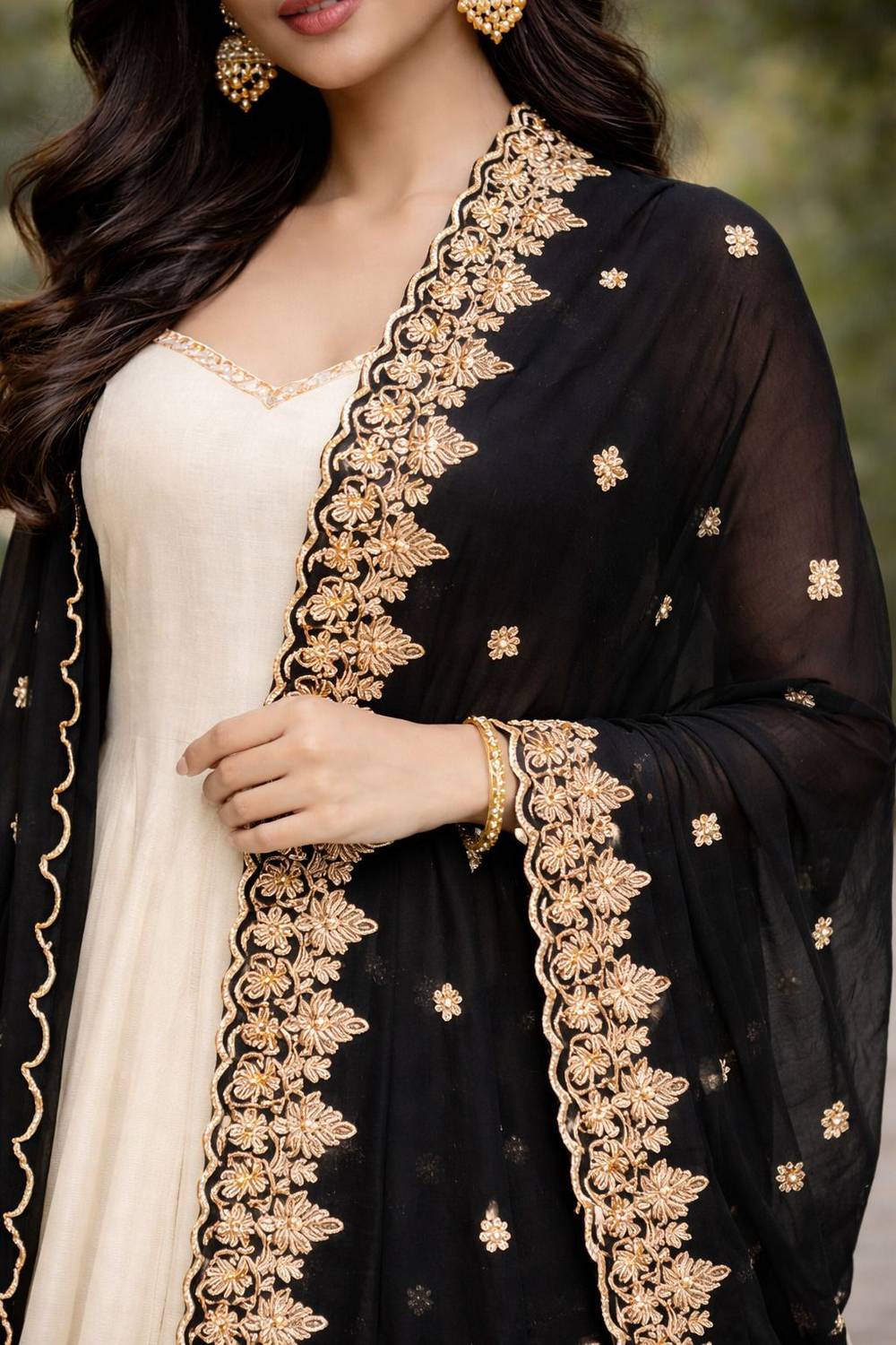 RudraSCreation Georgette Embroidered Black Women Dupatta