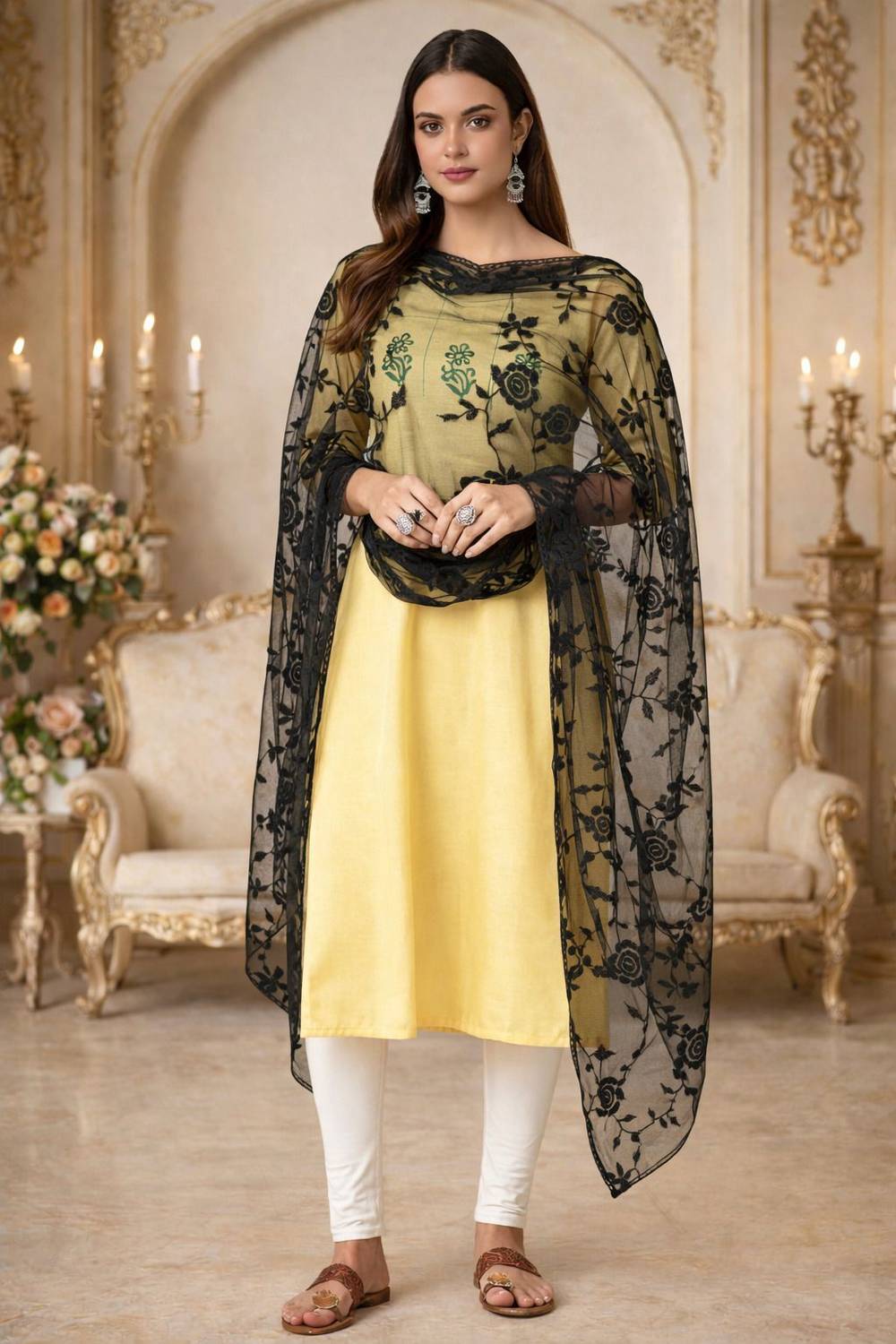 klal and sons Net Embroidered Black Women Dupatta